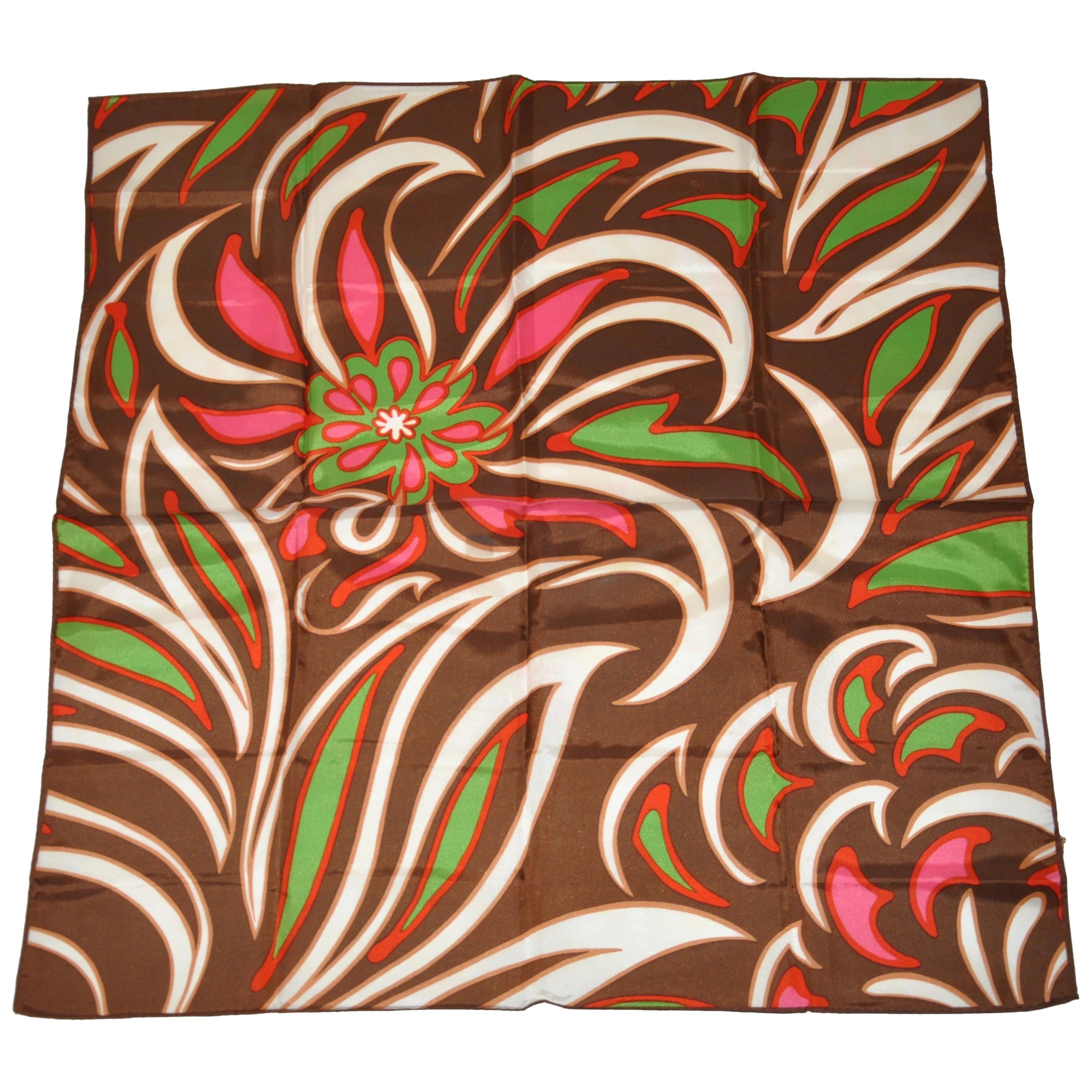 Warm Brown Surrounding "Bursting Florals" Scarf For Sale