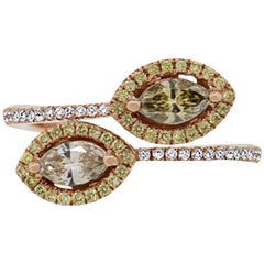 Warm Champagne and Fancy Yellow Marquise Cut Diamond Ring