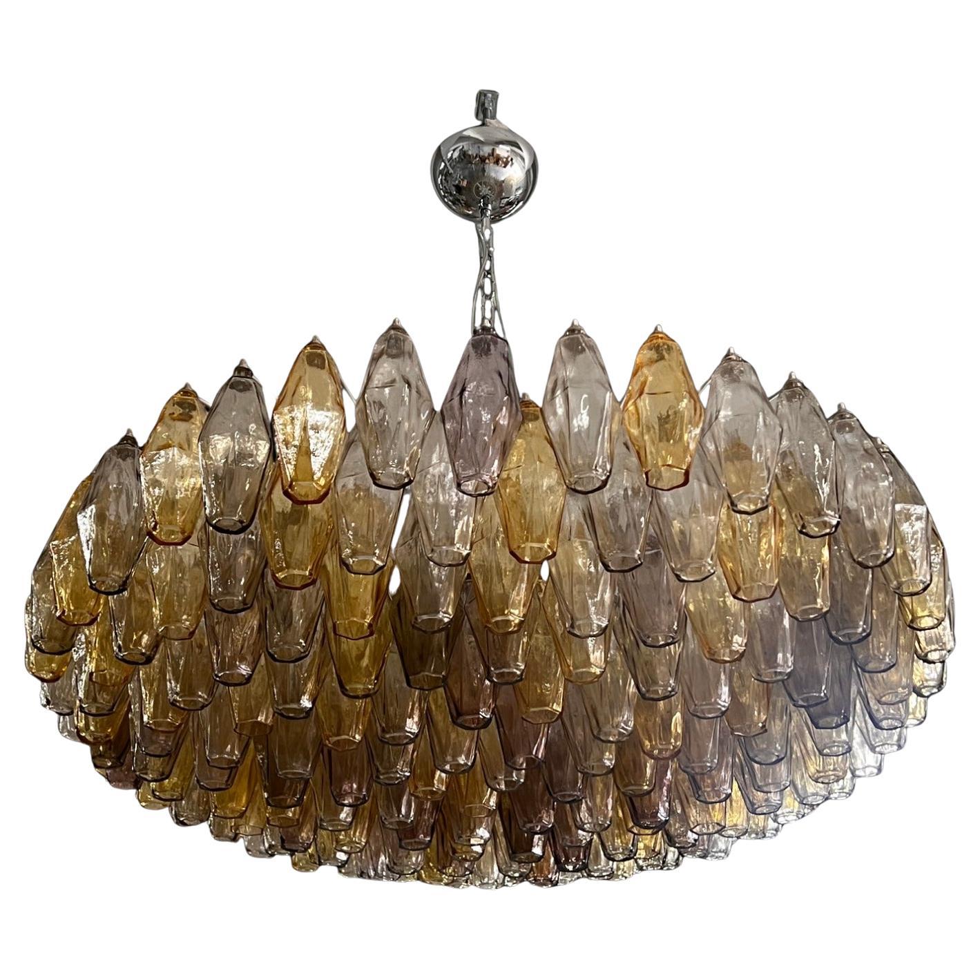 Lustre polyédrique en verre de Murano aux couleurs chaudes, par Alberto Donà