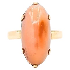 Warm Coral Cabochon Ring in 14k Yellow Gold