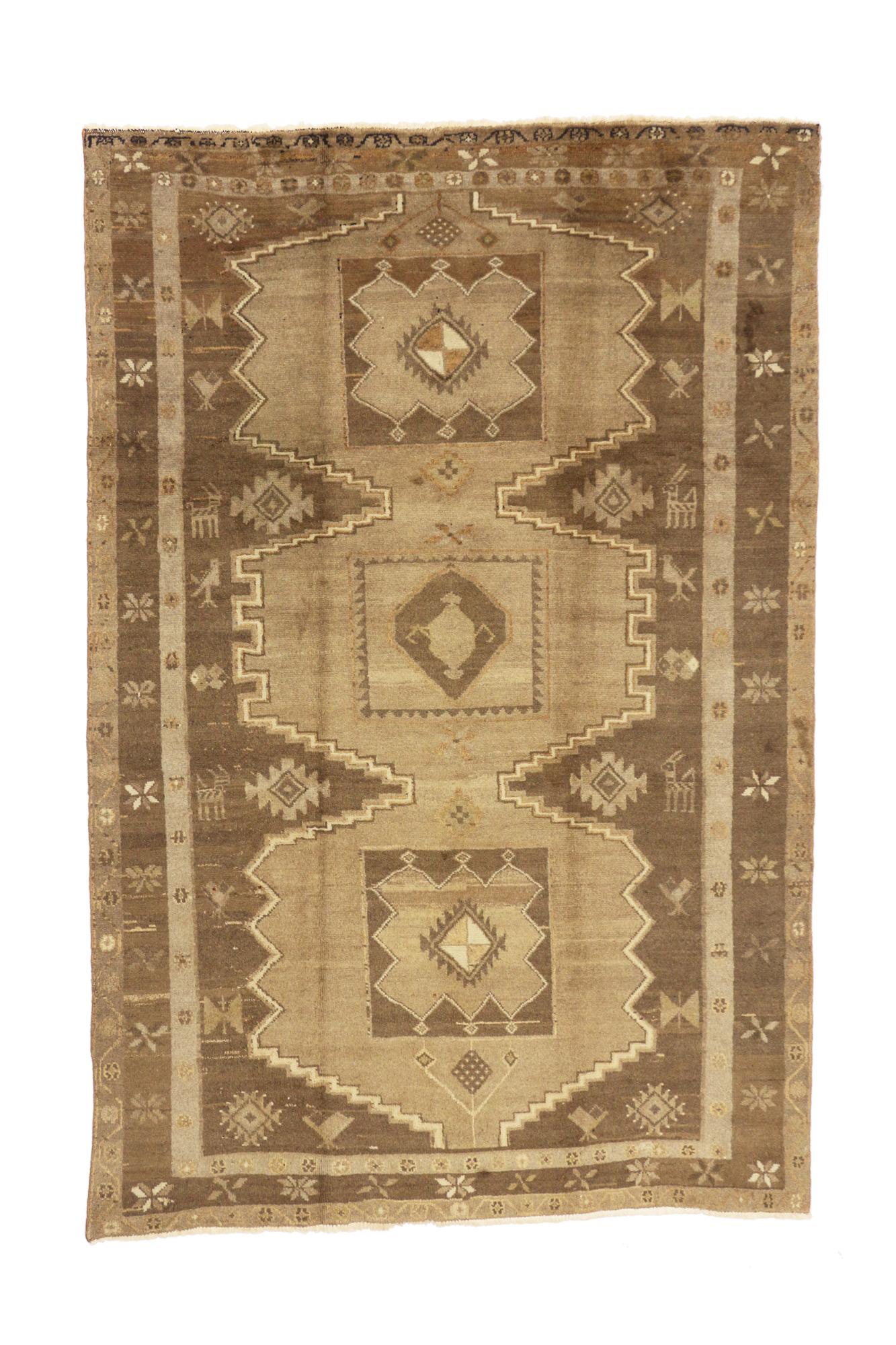Wool Warm Earth-Tone Vintage Persian Hamadan Tribal Rug For Sale