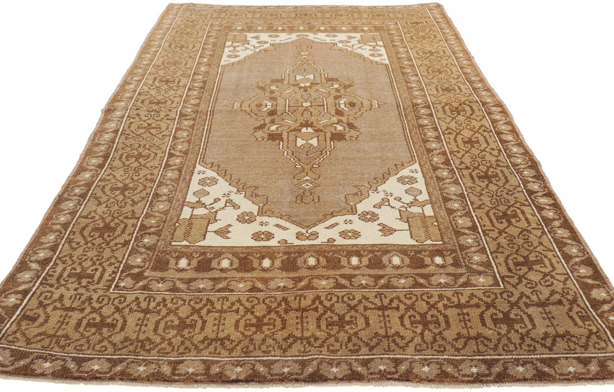 Hand-Knotted Warm Earth-Tone Vintage Turkish Oushak Rug For Sale