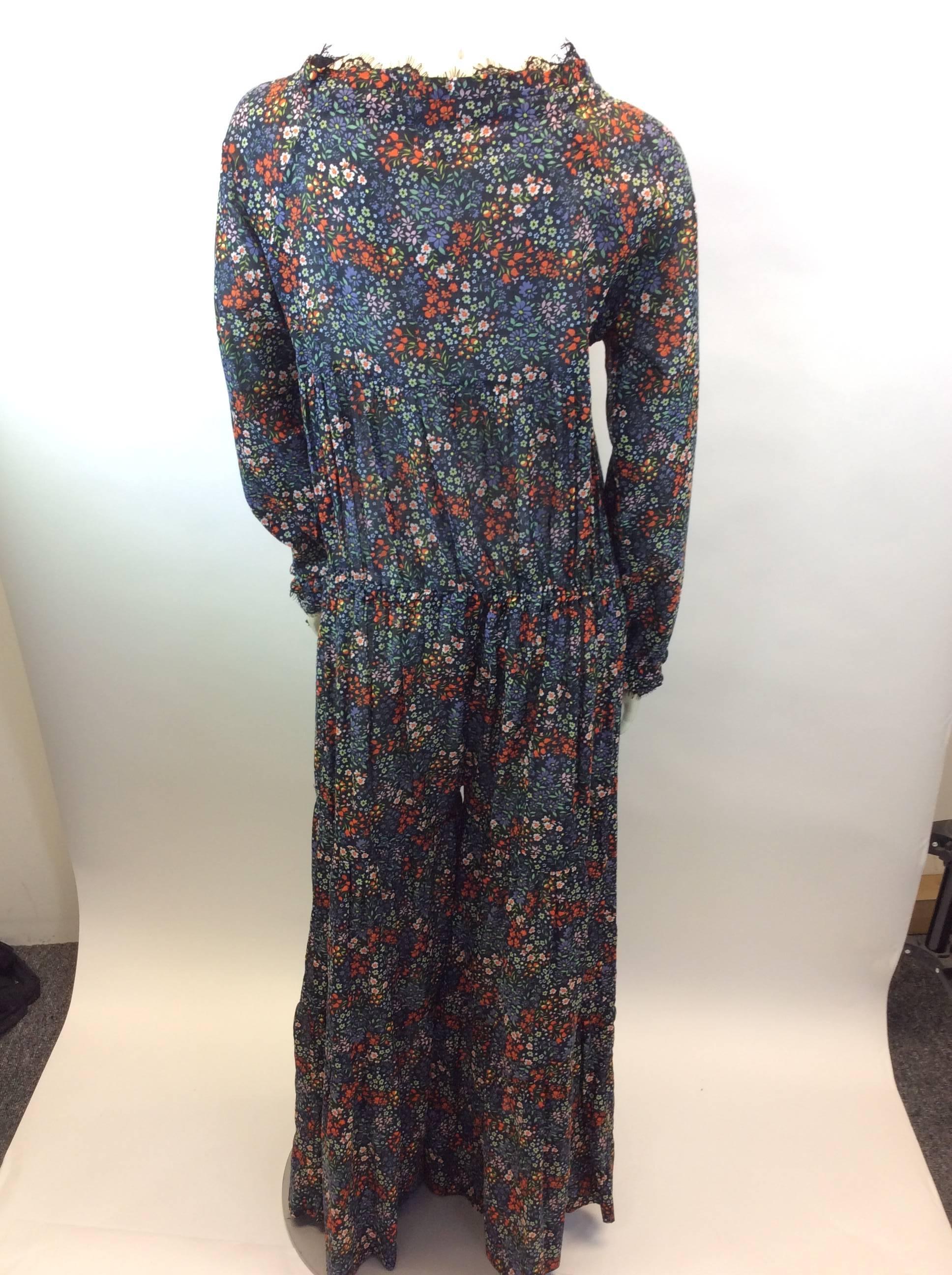 Black Warm Floral Cotton Jumpsuit With Lace Detail NWT For Sale