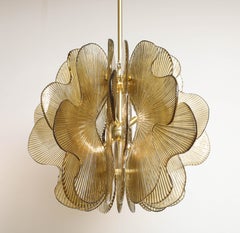 Warm Gold Murano Glass Flower Scalloped Pendant Chandelier, Italy