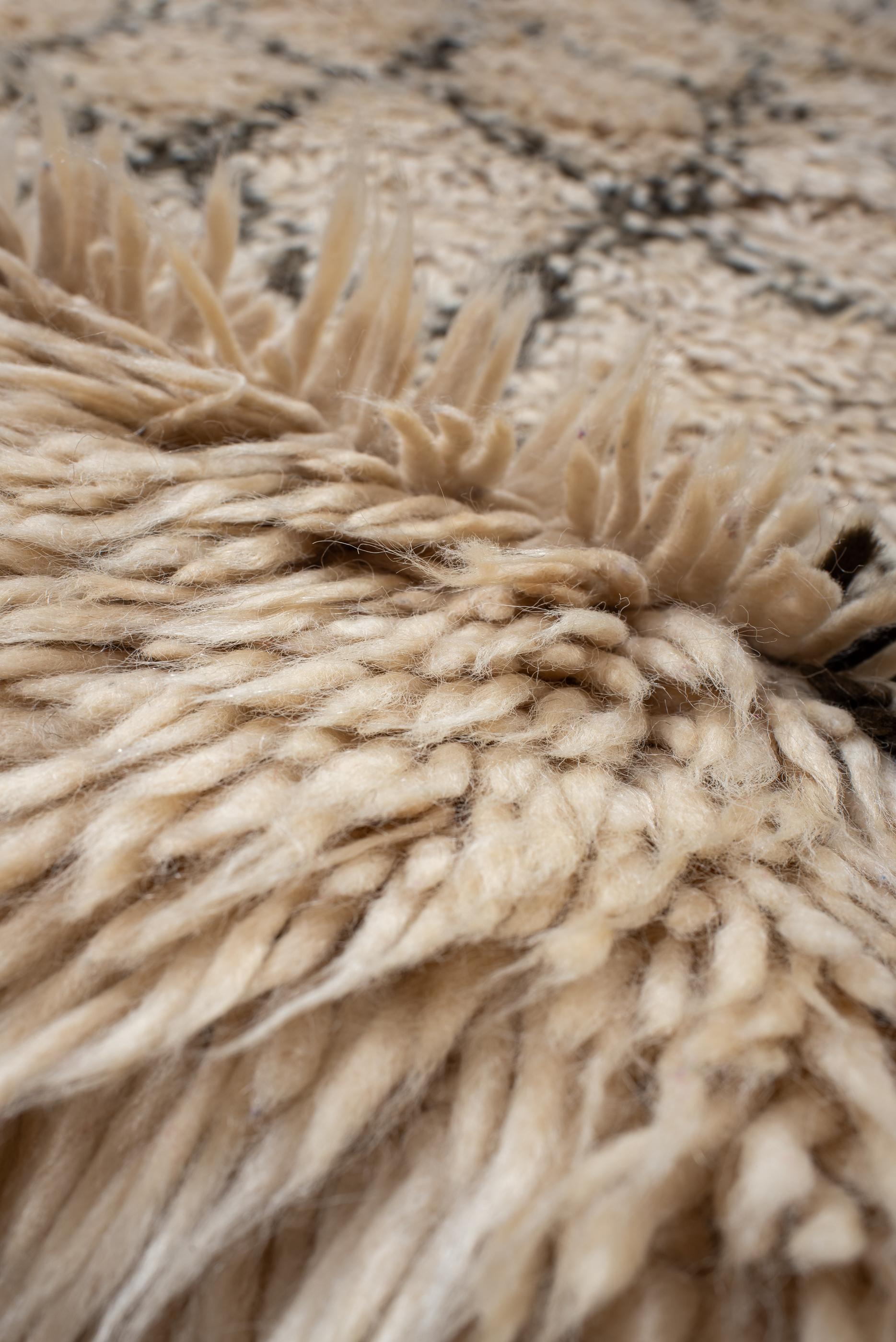 Wool Warm High Pile Vintage Moroccan Rug with Ecru Field 