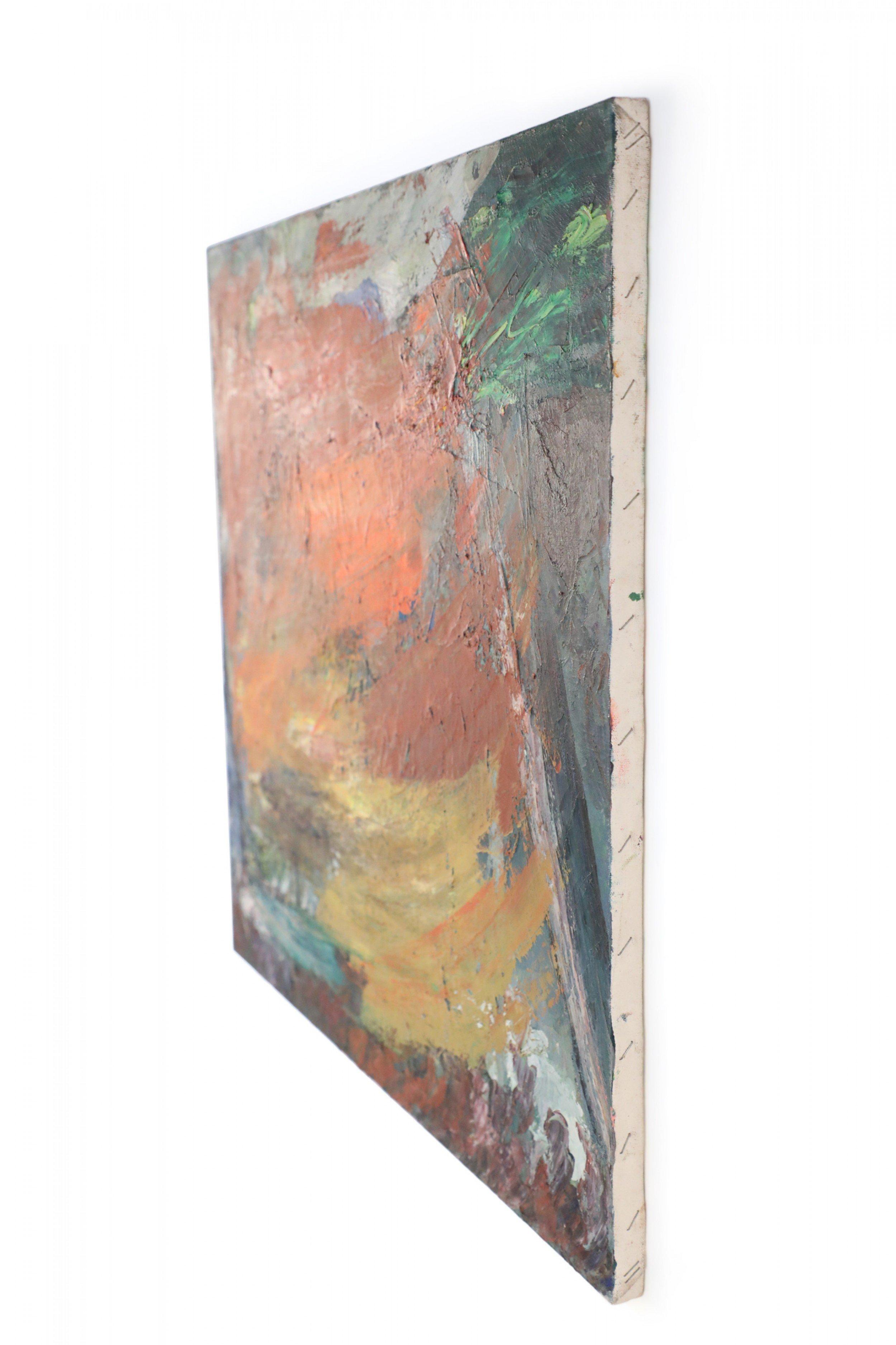 Mehrfarbiges abstraktes Gemälde auf Leinwand in warmen Farbtönen im Zustand „Gut“ im Angebot in New York, NY