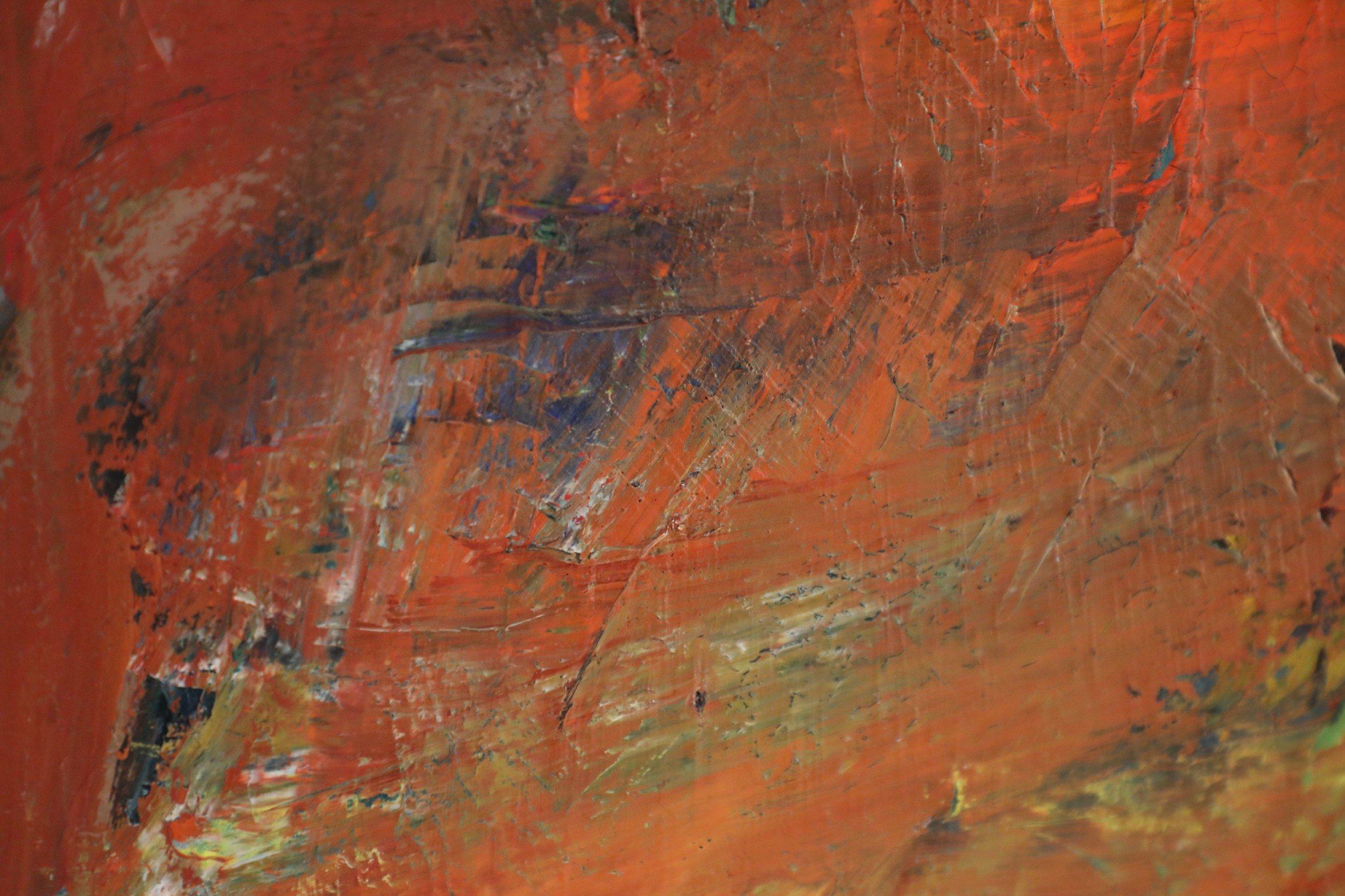 Mehrfarbiges abstraktes Gemälde auf Leinwand in warmen Farbtönen (20. Jahrhundert) im Angebot
