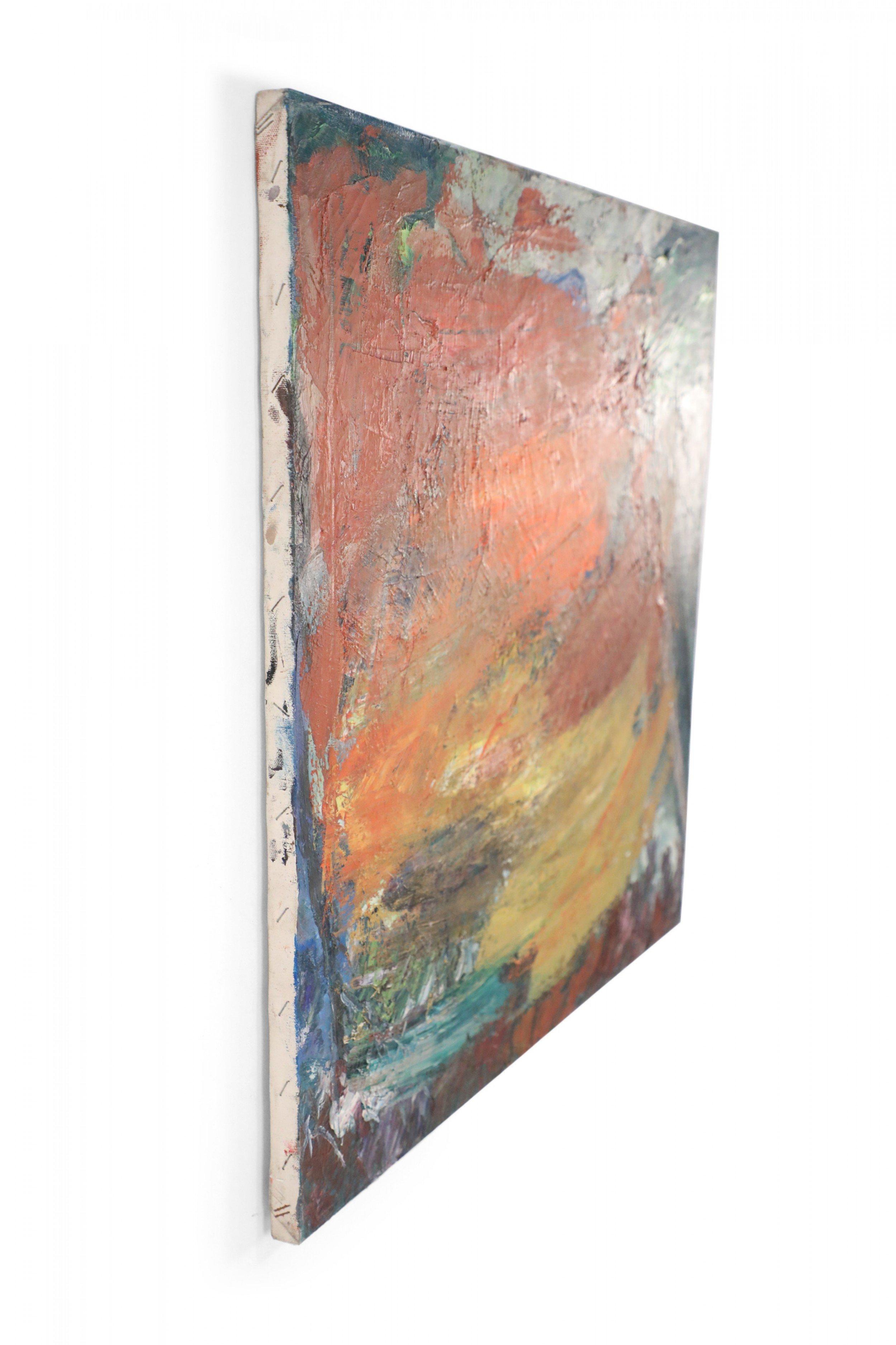 Mehrfarbiges abstraktes Gemälde auf Leinwand in warmen Farbtönen im Angebot 1