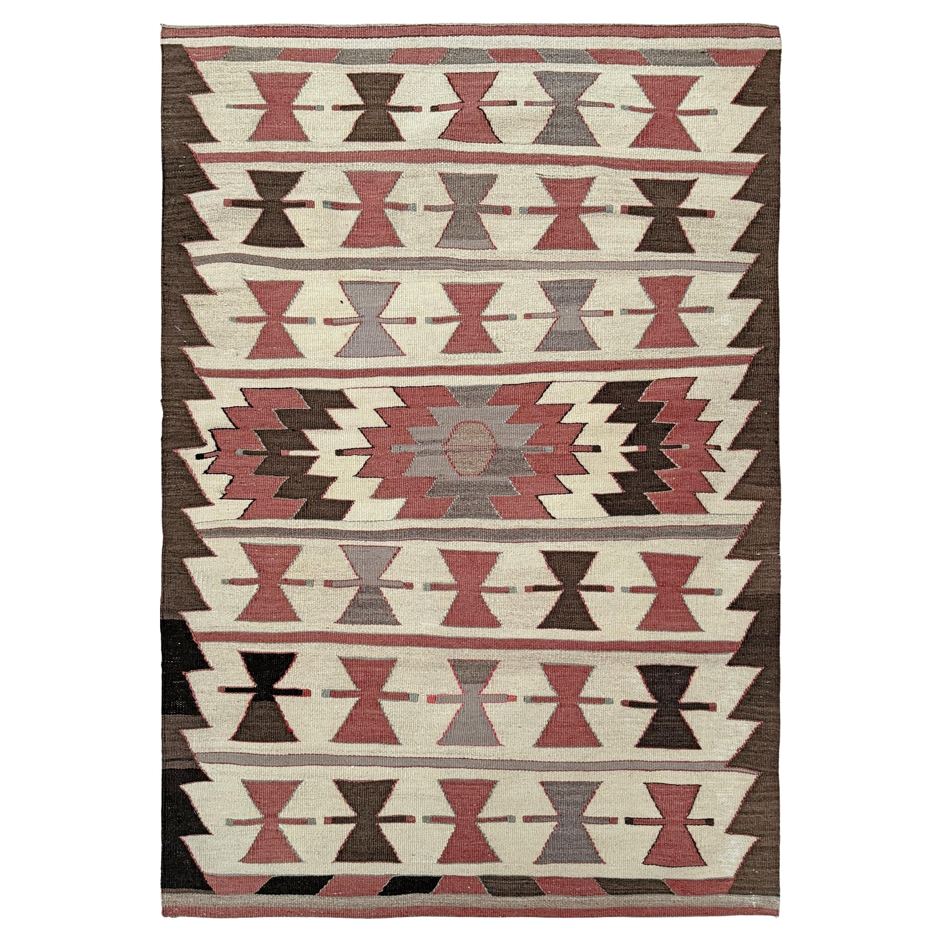 Warmes Elfenbein Mut Kilim - • Navajo Stil Türkischer Stammes-Teppich (3
x5
) - • 1970s