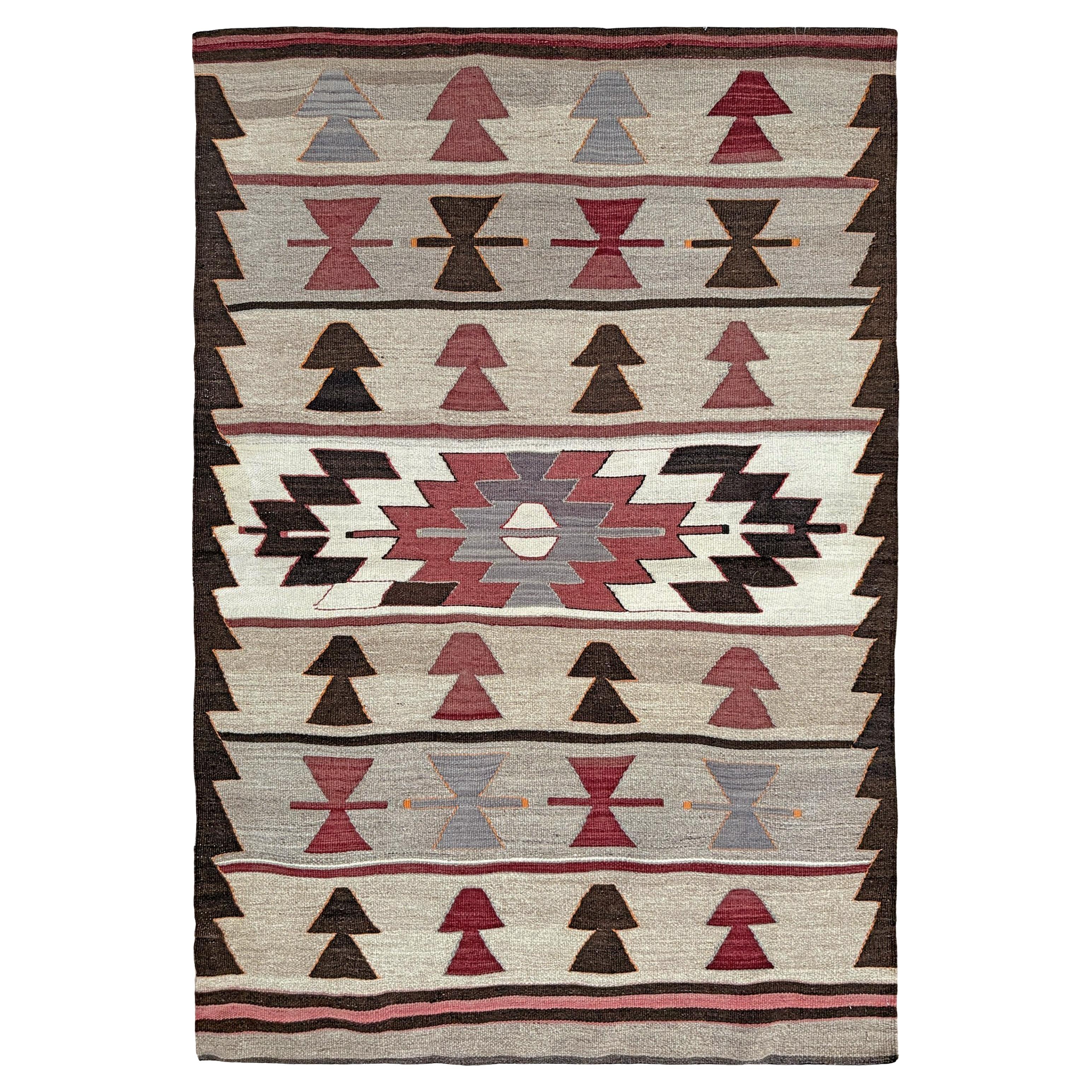 Warmes Elfenbein Mut Kilim - • Navajo Stil Türkischer Stammes-Teppich (3
x5
) - • 1970s