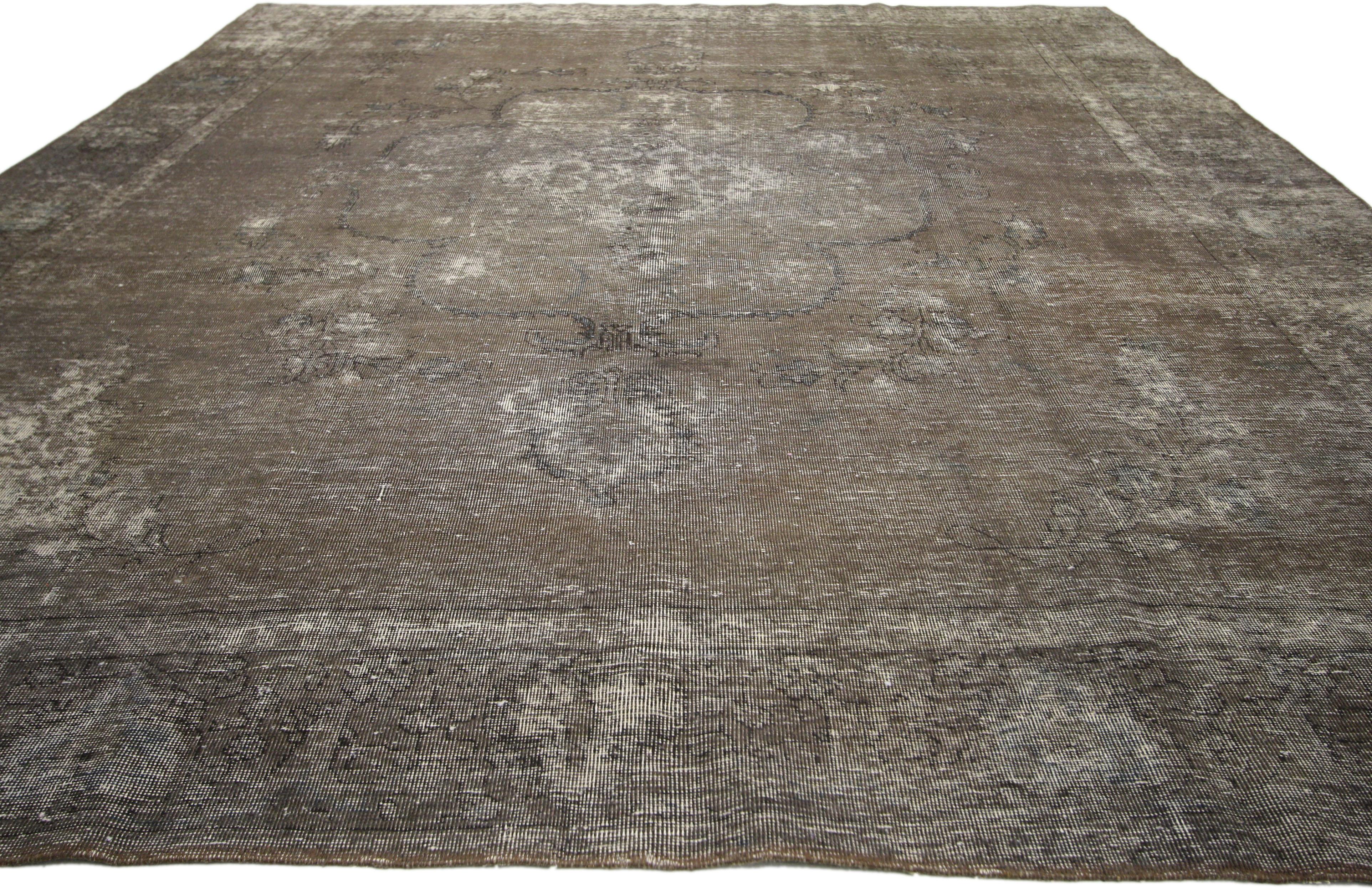 Hand-Knotted Distressed Vintage Turkish Area Rug with Modern Industrial Steampunk Style 