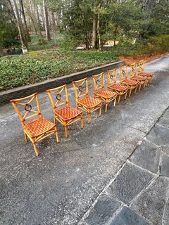 Warmes 8er-Set Esstischstühle aus honigfarbenem Bambus und karamellfarbenem Leder von McGuire