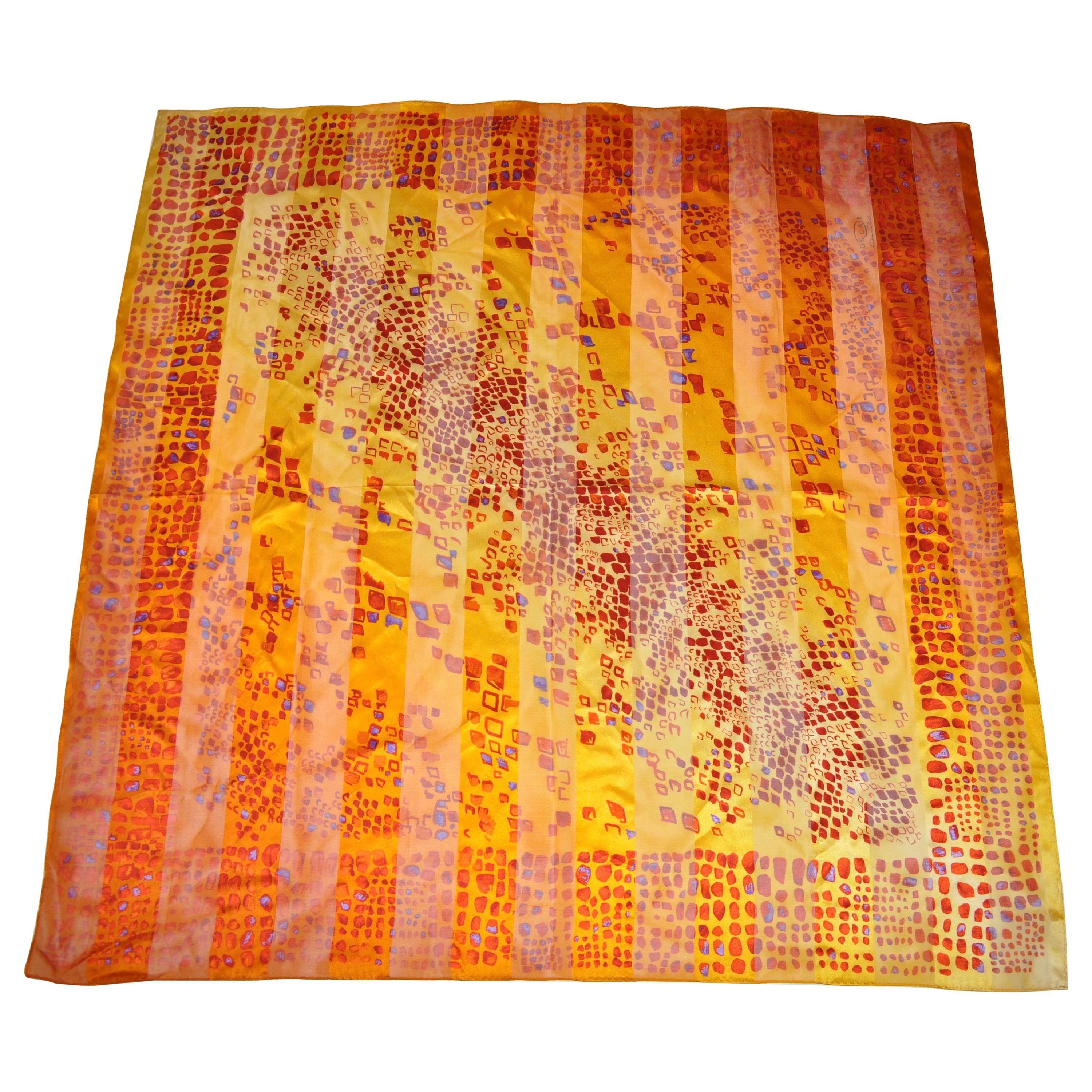 Warm Shades Of Golden Tangerine & Gold Silk and Chiffon "Pebbles" Scarf For Sale