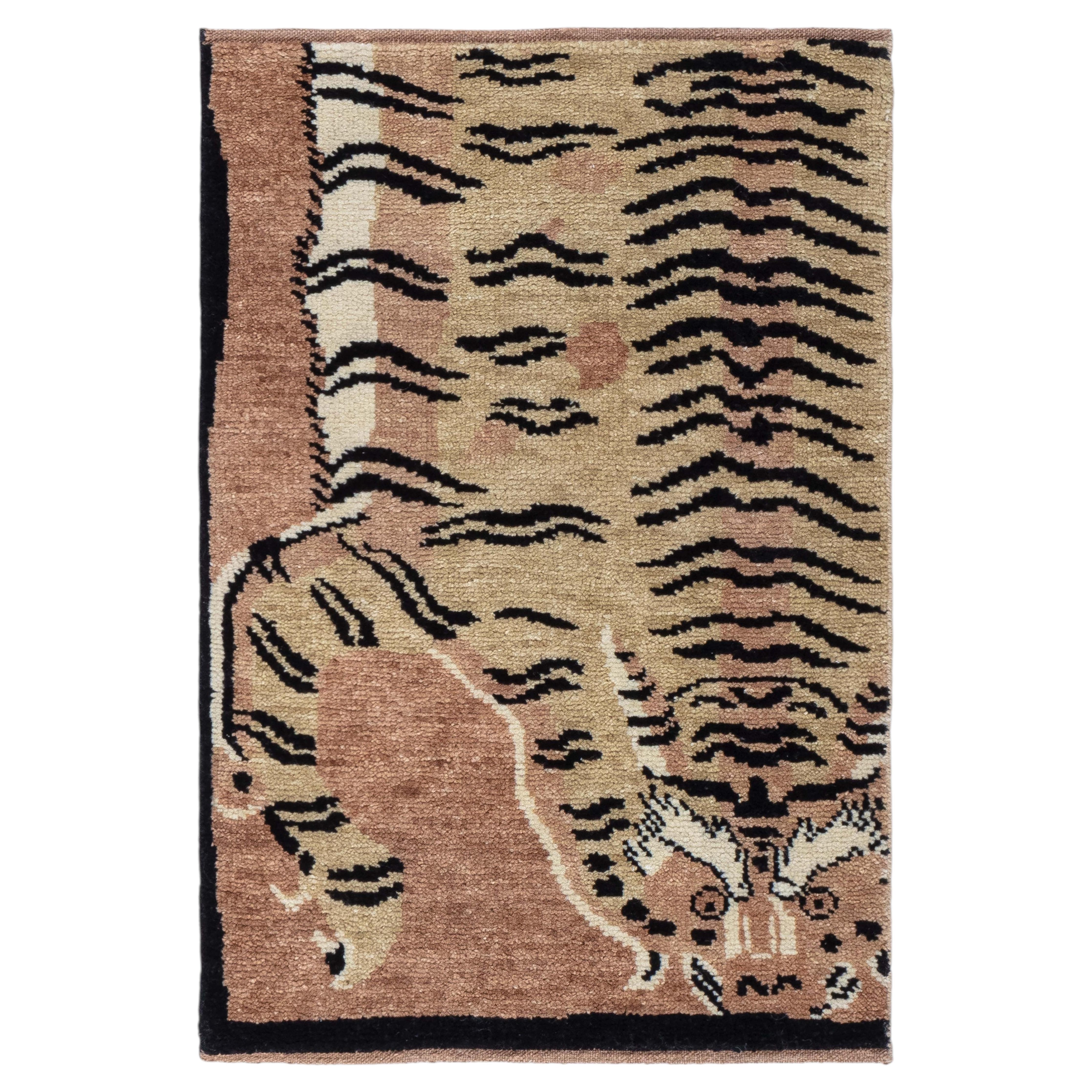 Warm Tan Striped Animal Contemporary Carpet "Bengala" by Doris Leslie Blau