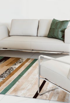 Natural brown, black and green striped Division Cowhide Area Floor Rug Medium