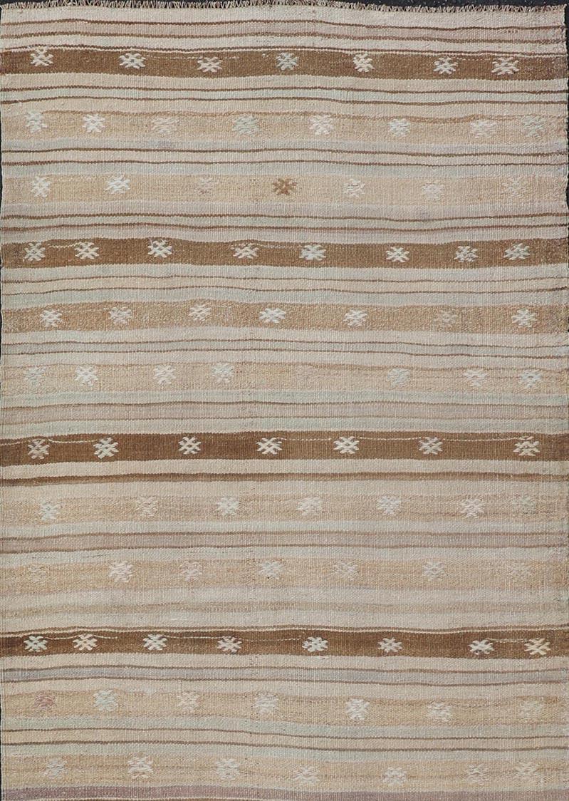Turco Runner Kilim turco vintage a strisce beige e marroni dai toni caldi 3'2 x 9'8 in vendita