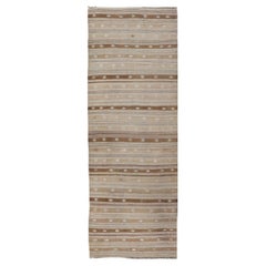 Runner Kilim turco vintage a strisce beige e marroni dai toni caldi 3'2 x 9'8