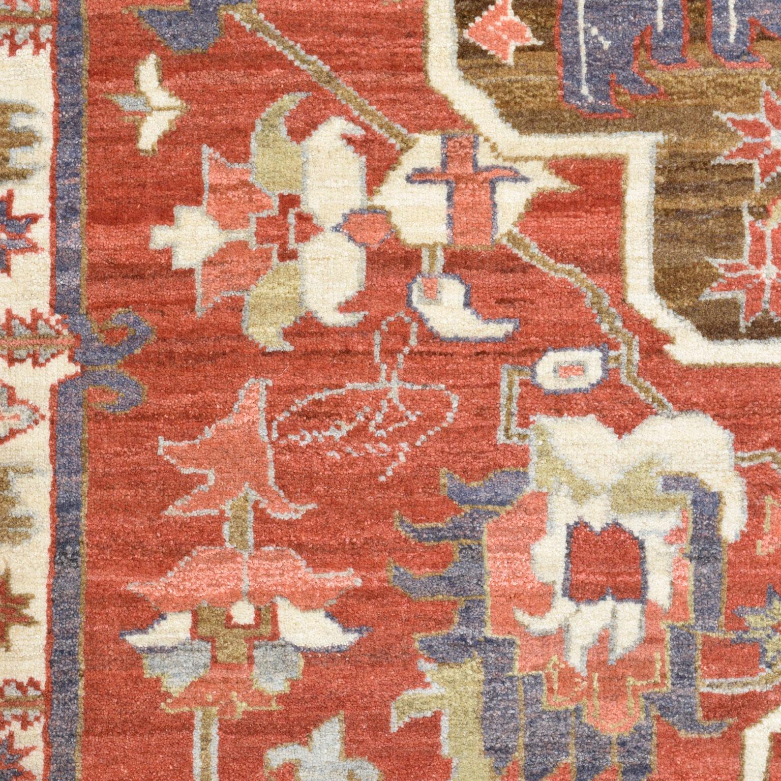 Wool Transitional Heriz Rug, Red, Blue and Cream, 8’ x 10’ In New Condition For Sale In New York, NY