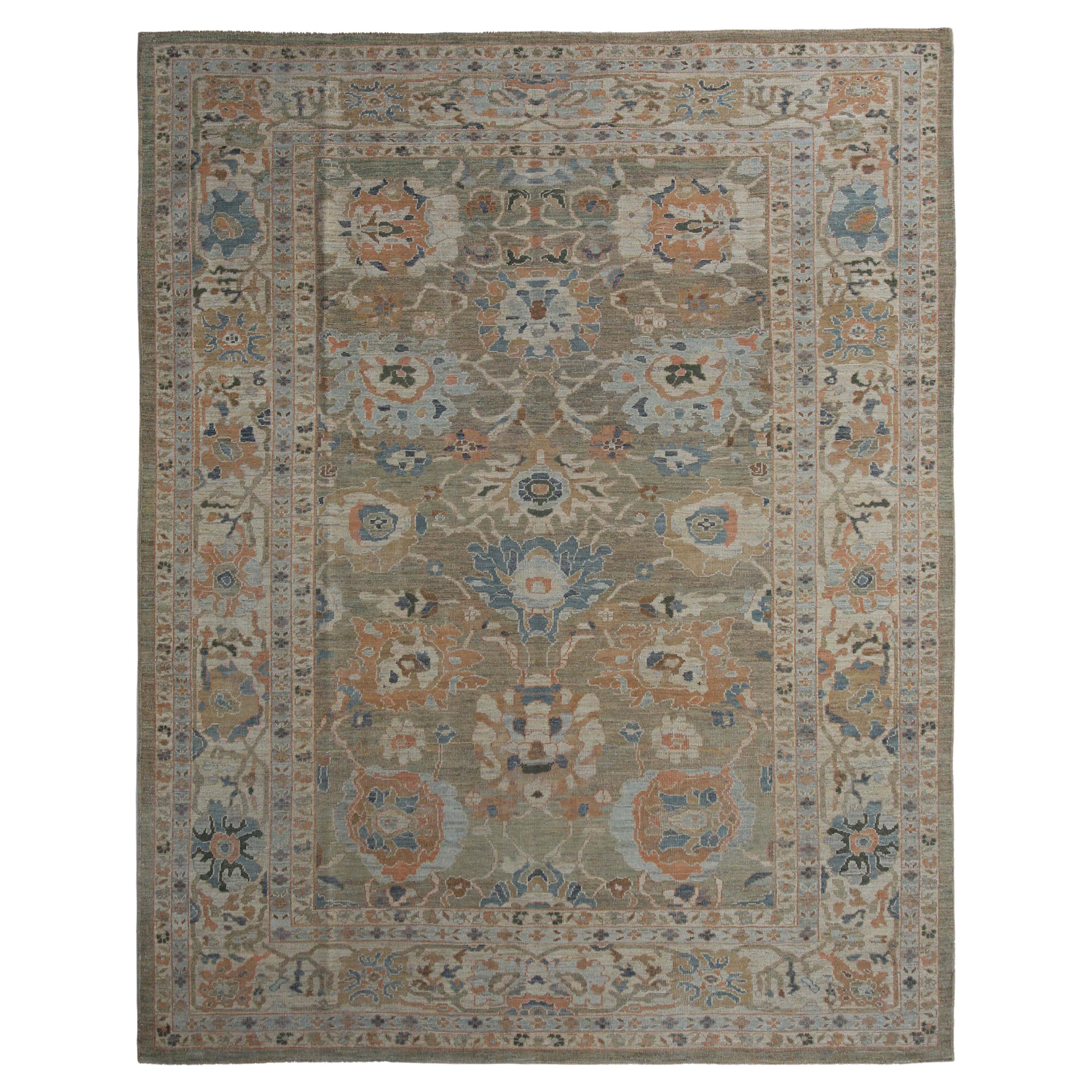 Warm Turkish Sultanabad Rug with Traditional Design For Sale