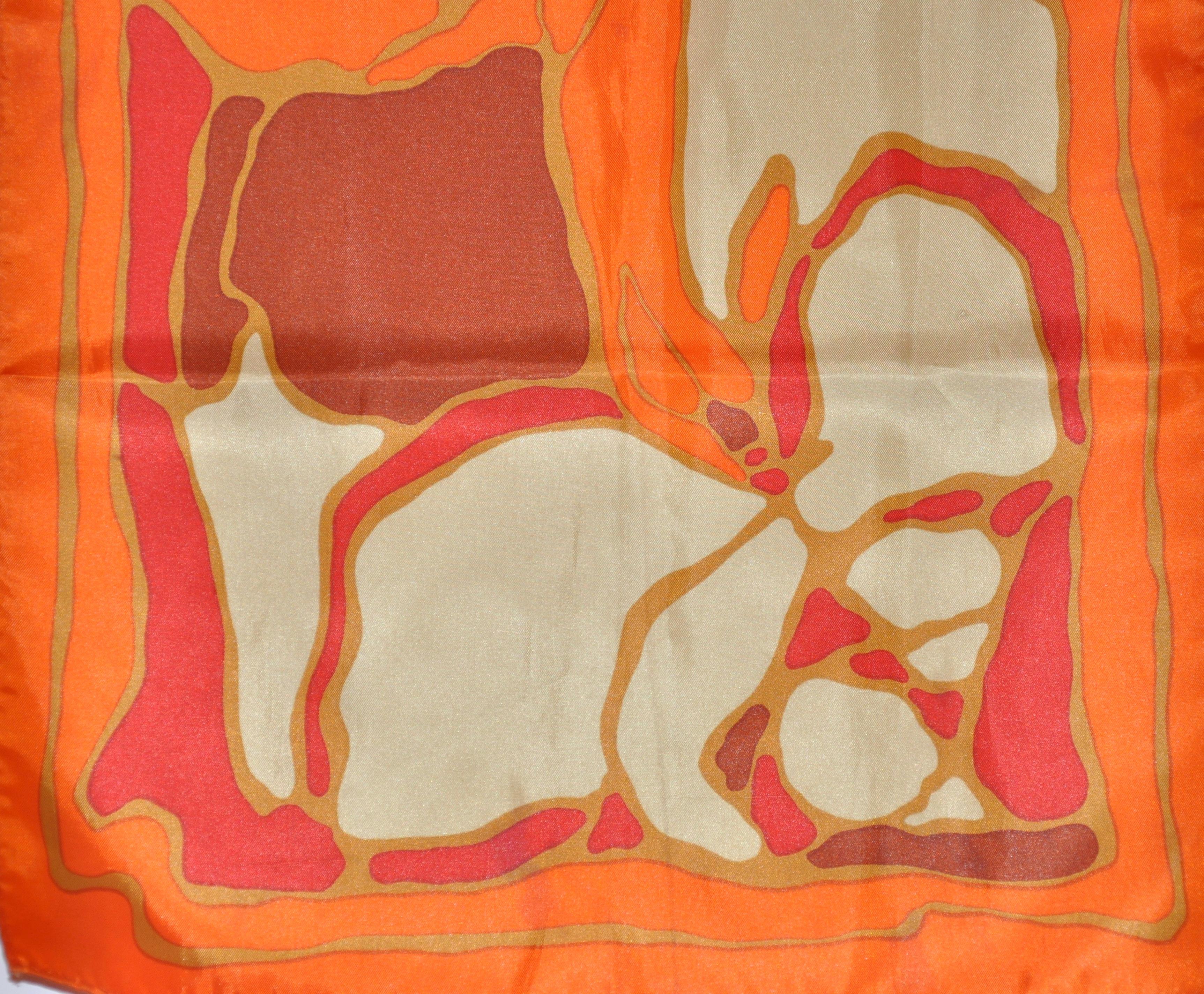        This wonderful florals of tangerines, reds and creams acetate scarf, measures 46 inches by 13 1/2 inches. Made in Japan.