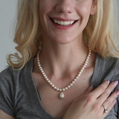 White Ocean Pearl Necklace w/ Teardrop Pendant and Matching Pearl Ring