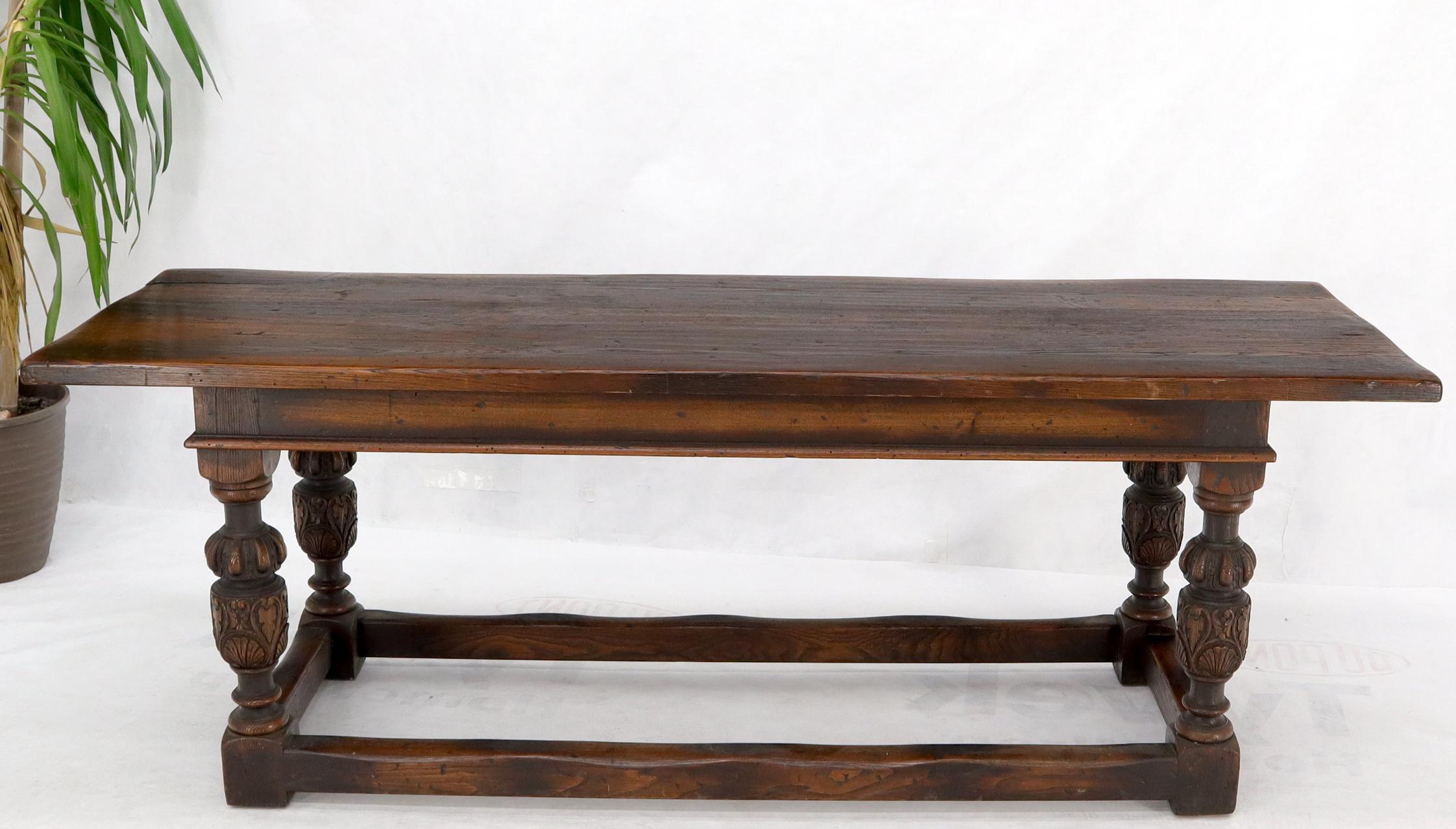 Jacobean style thick wormed chestnut dining farm table.