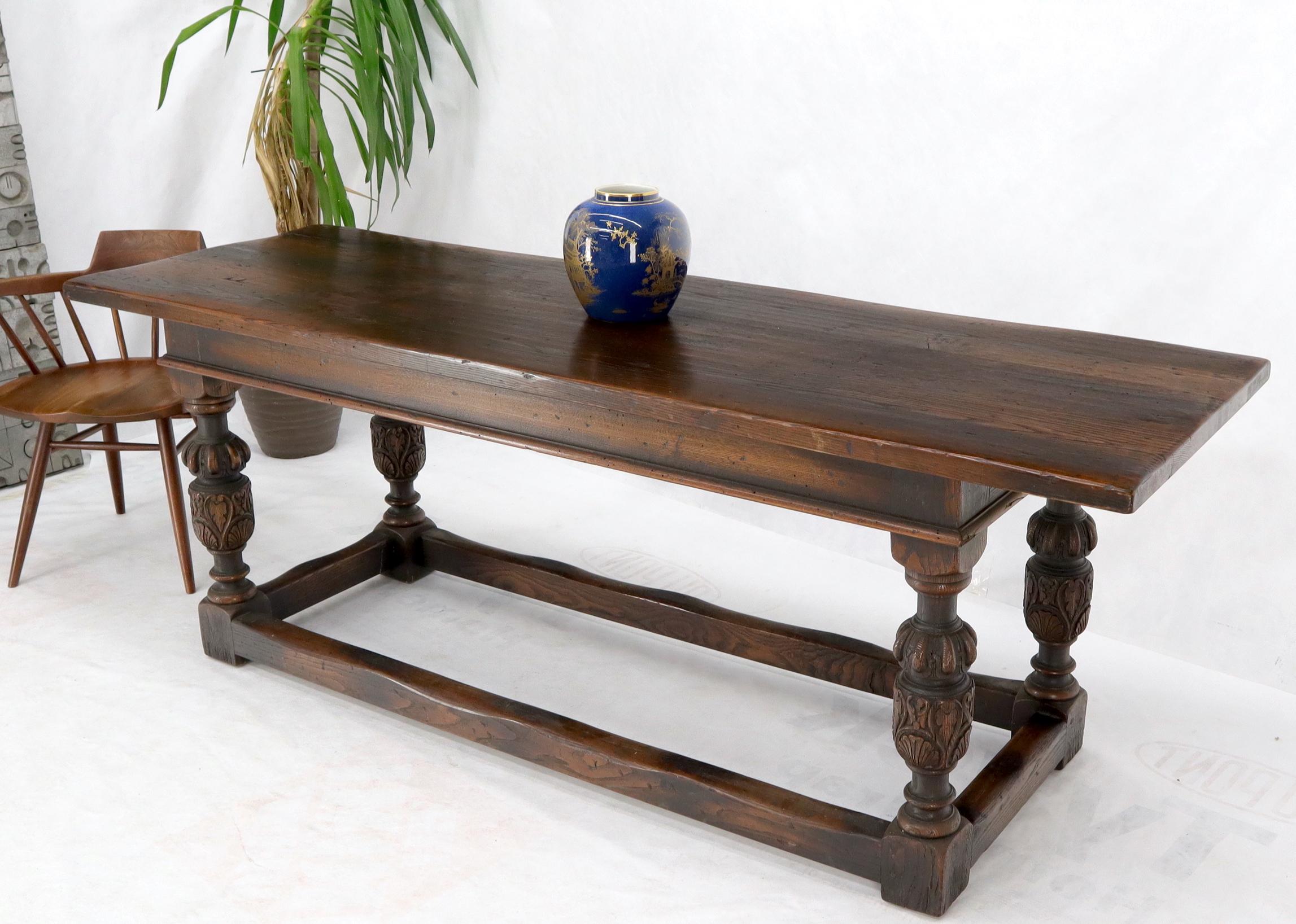 Warmed Chestnut Jacobean Style Thick Top Farm Table In Good Condition For Sale In Rockaway, NJ