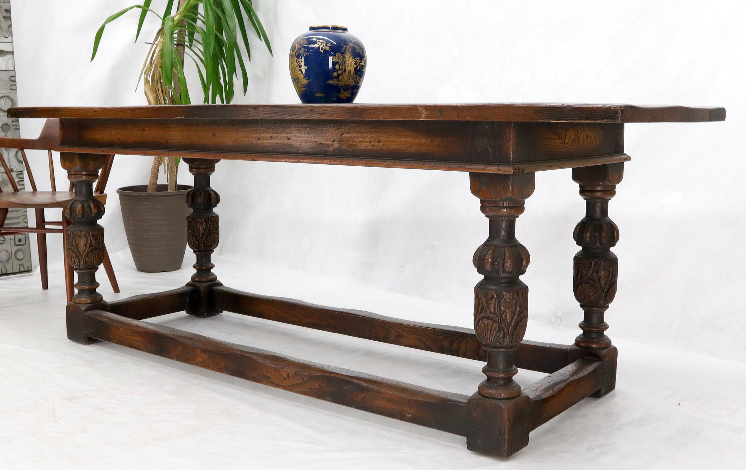 20th Century Warmed Chestnut Jacobean Style Thick Top Farm Table For Sale