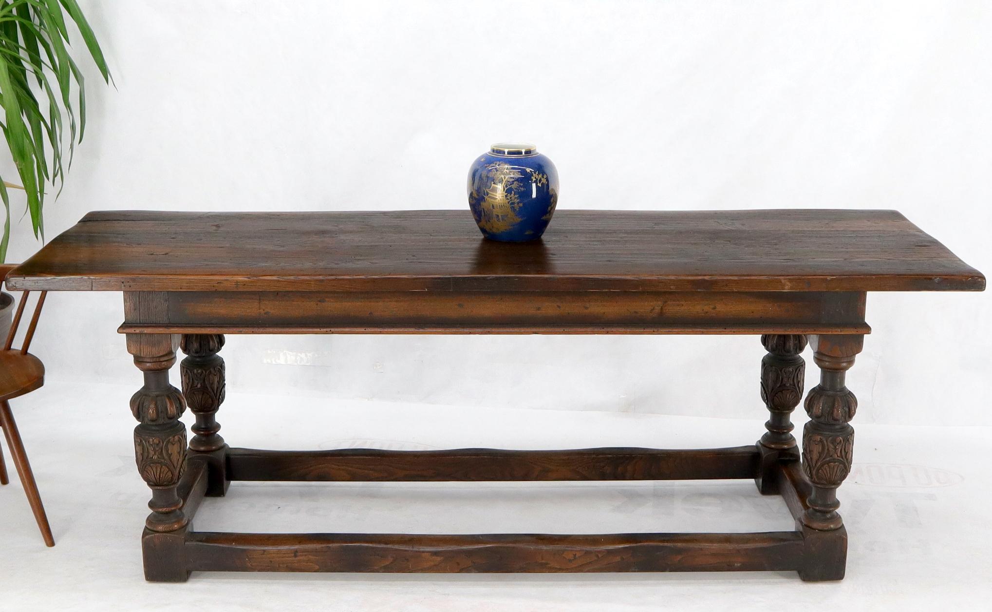 Warmed Chestnut Jacobean Style Thick Top Farm Table For Sale 1