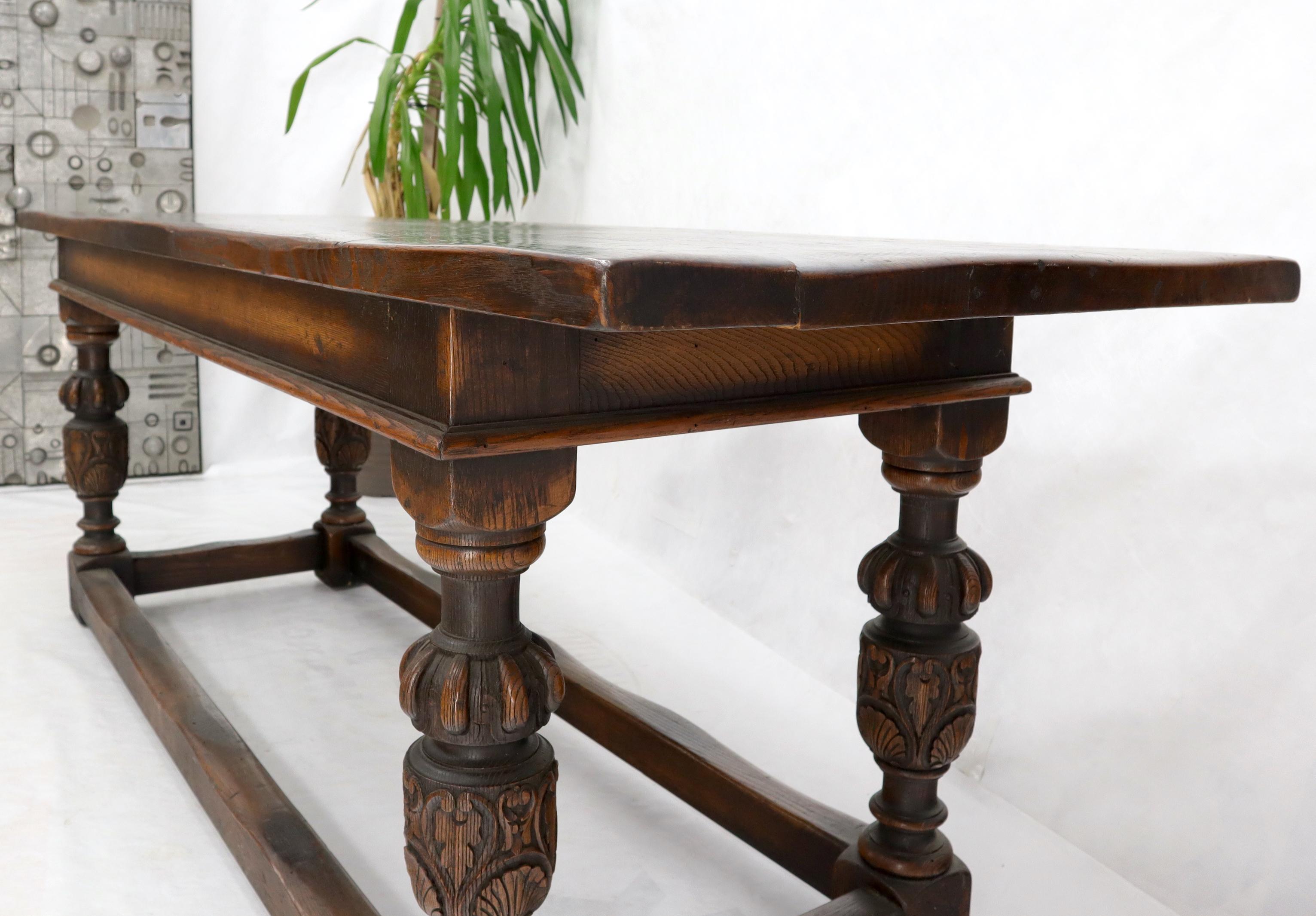 Warmed Chestnut Jacobean Style Thick Top Farm Table For Sale 3