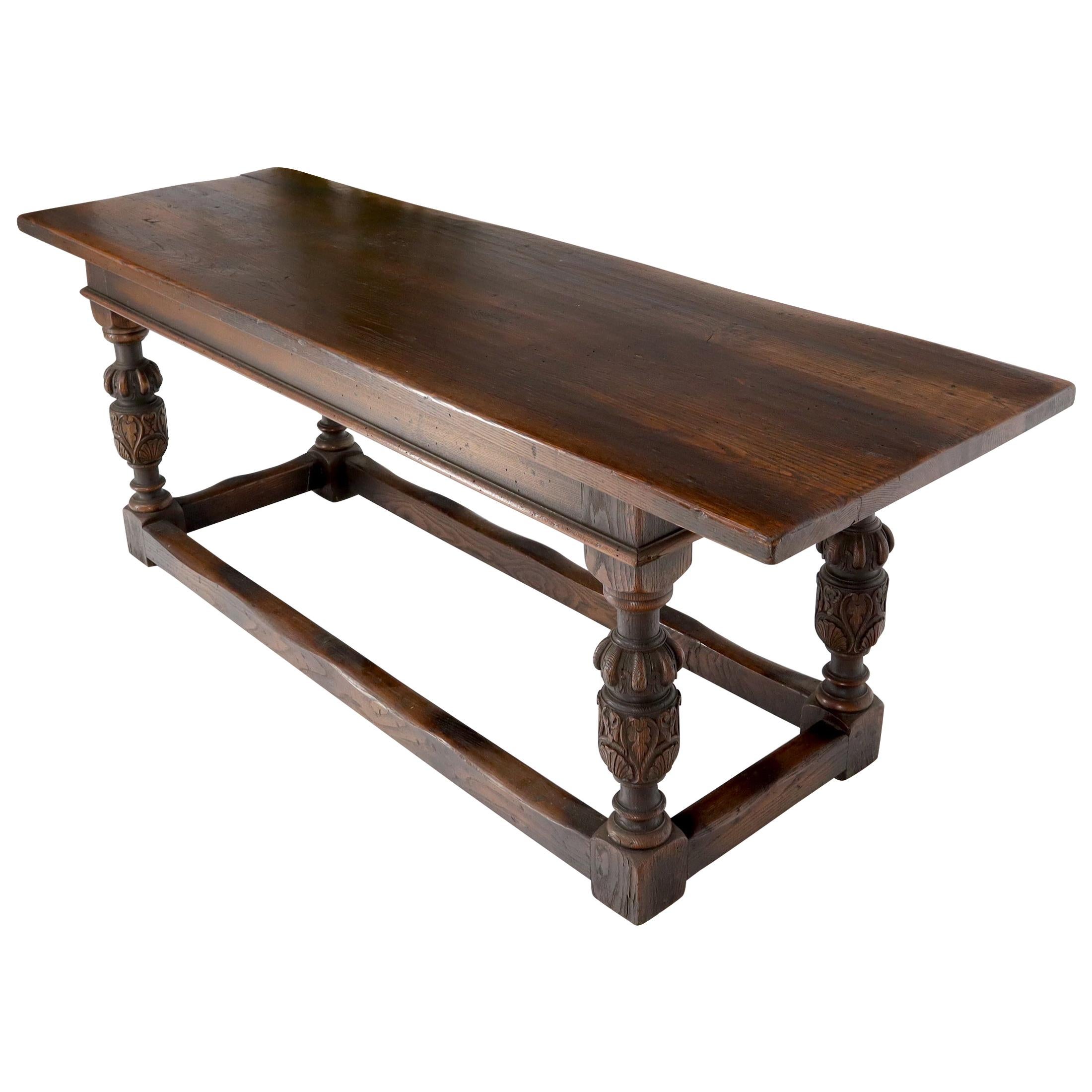 Warmed Chestnut Jacobean Style Thick Top Farm Table For Sale