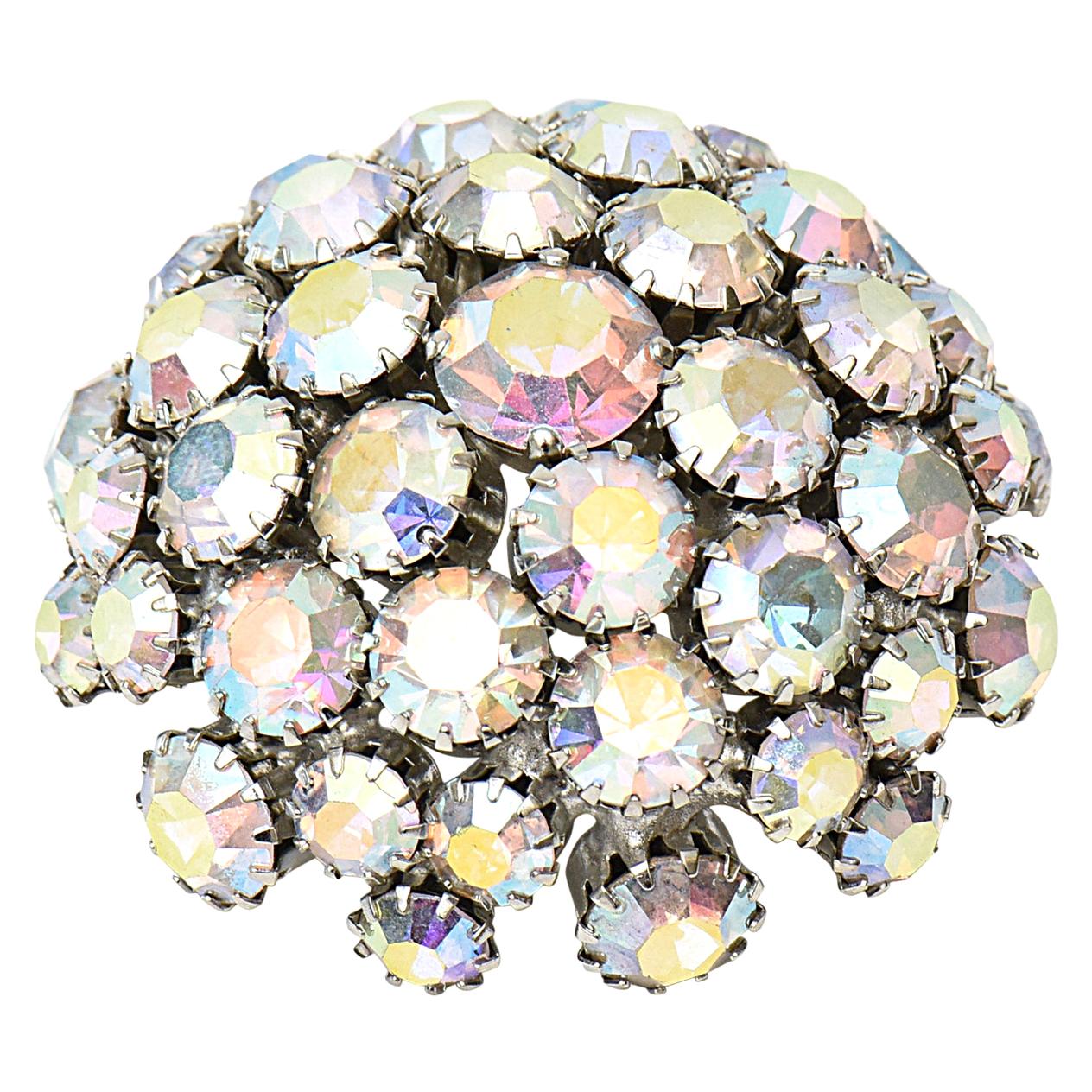 Warner Bora Aurealis Crystal Dome Vintage Pin Brooch Signed
