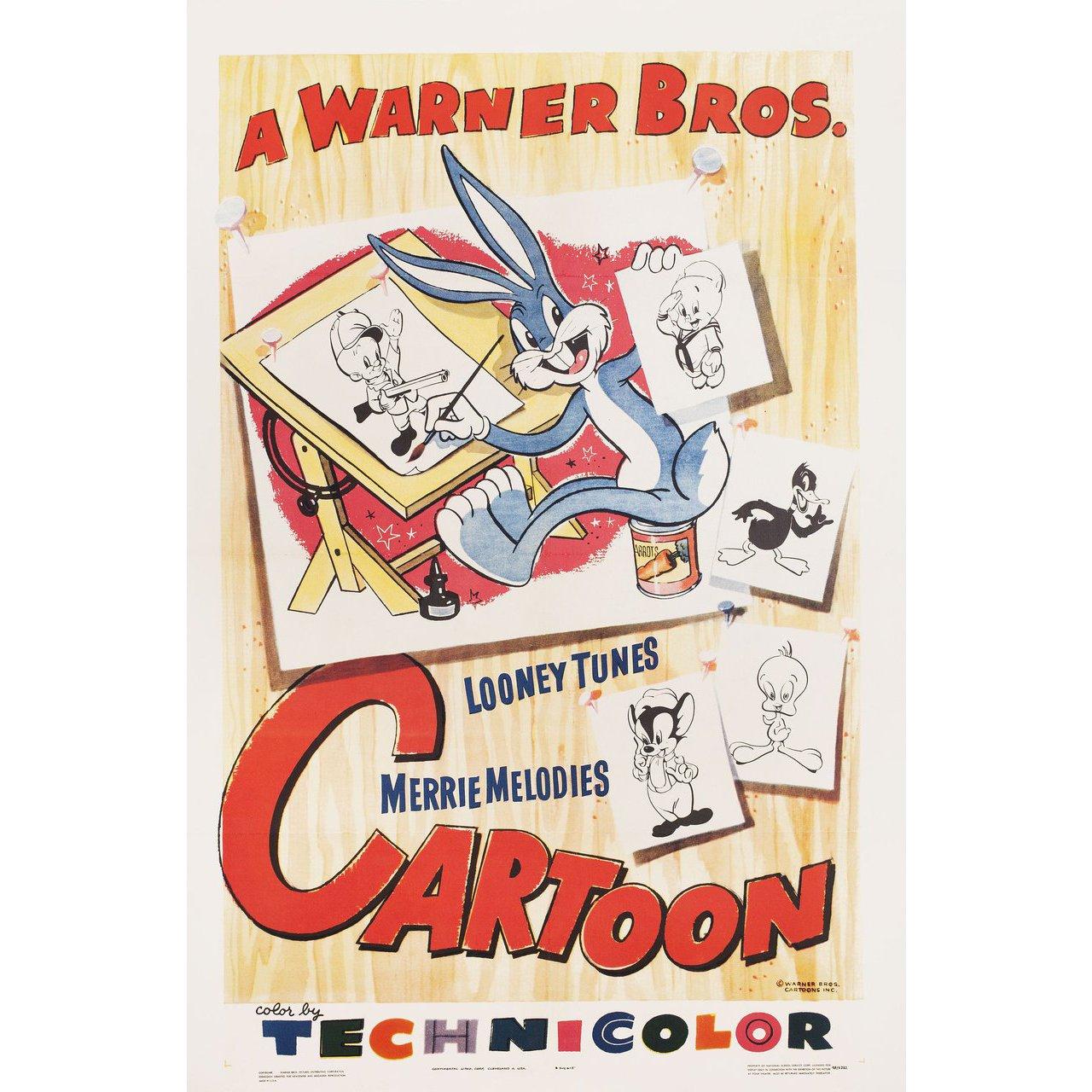 Original 1948 U.S. one sheet poster for the film Warner Bros Cartoon. Very Good-Fine condition, linen-backed. This poster has been professionally linen-backed. Please note: the size is stated in inches and the actual size can vary by an inch or more.