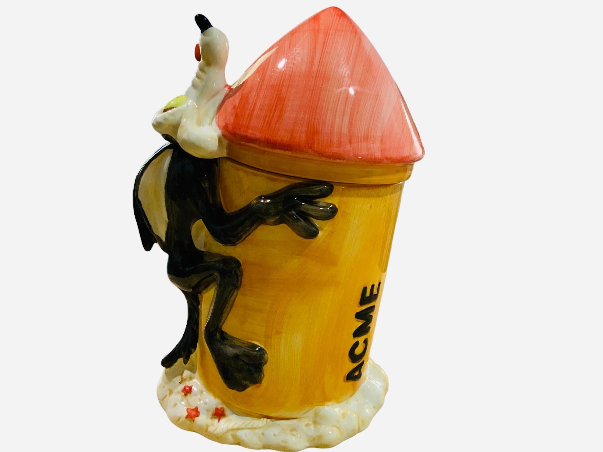 Modern Warner Bros, Looney Tunes Wile E. Coyote ACME Rocket Cookie Jar For Sale