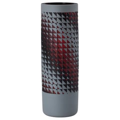 Warning Signs, a red & grey graphic patterned glass vase by Sarah Wiberley