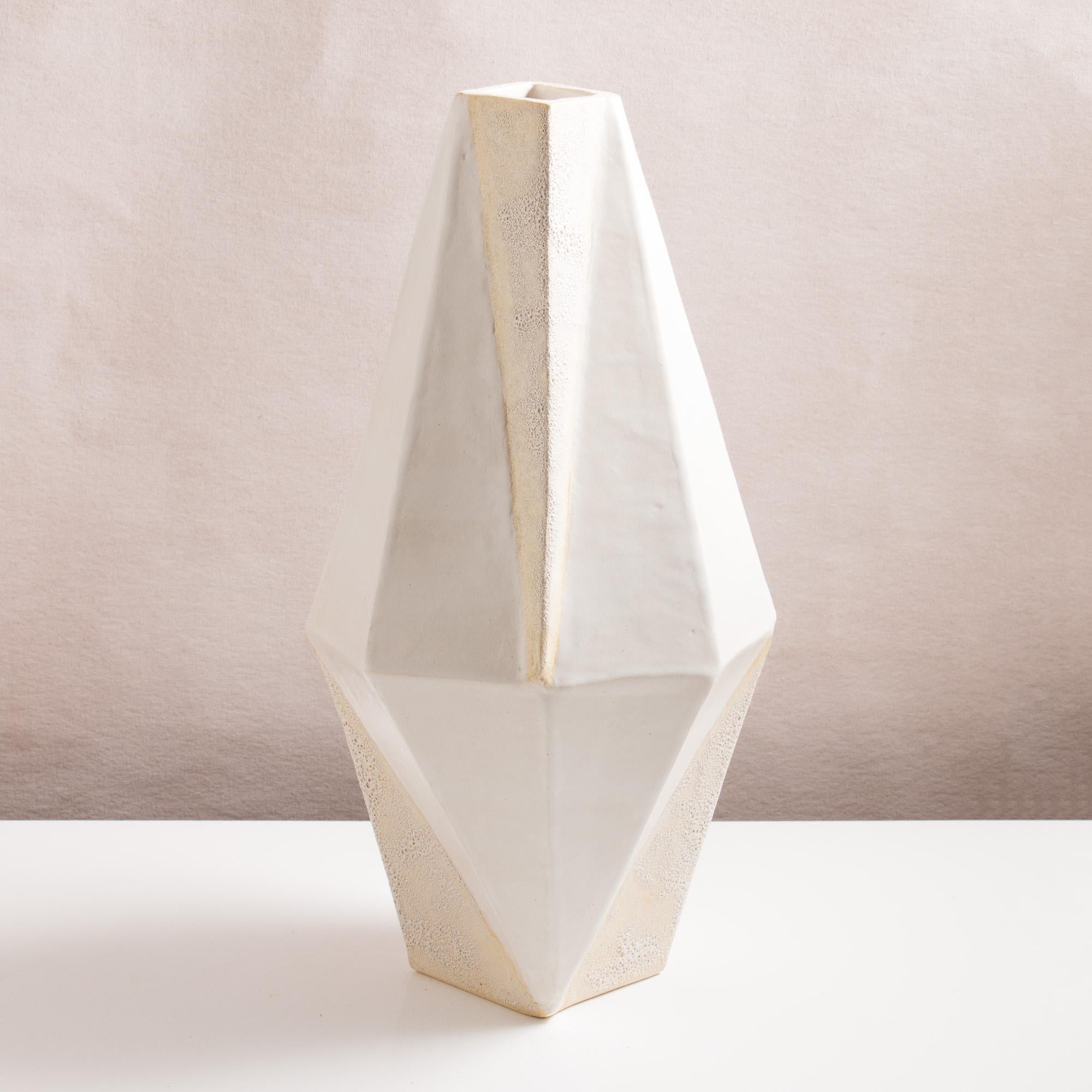 Modern 'Warp 01' Large Ceramic Vase with Textured and Satin Matte White Glazes
