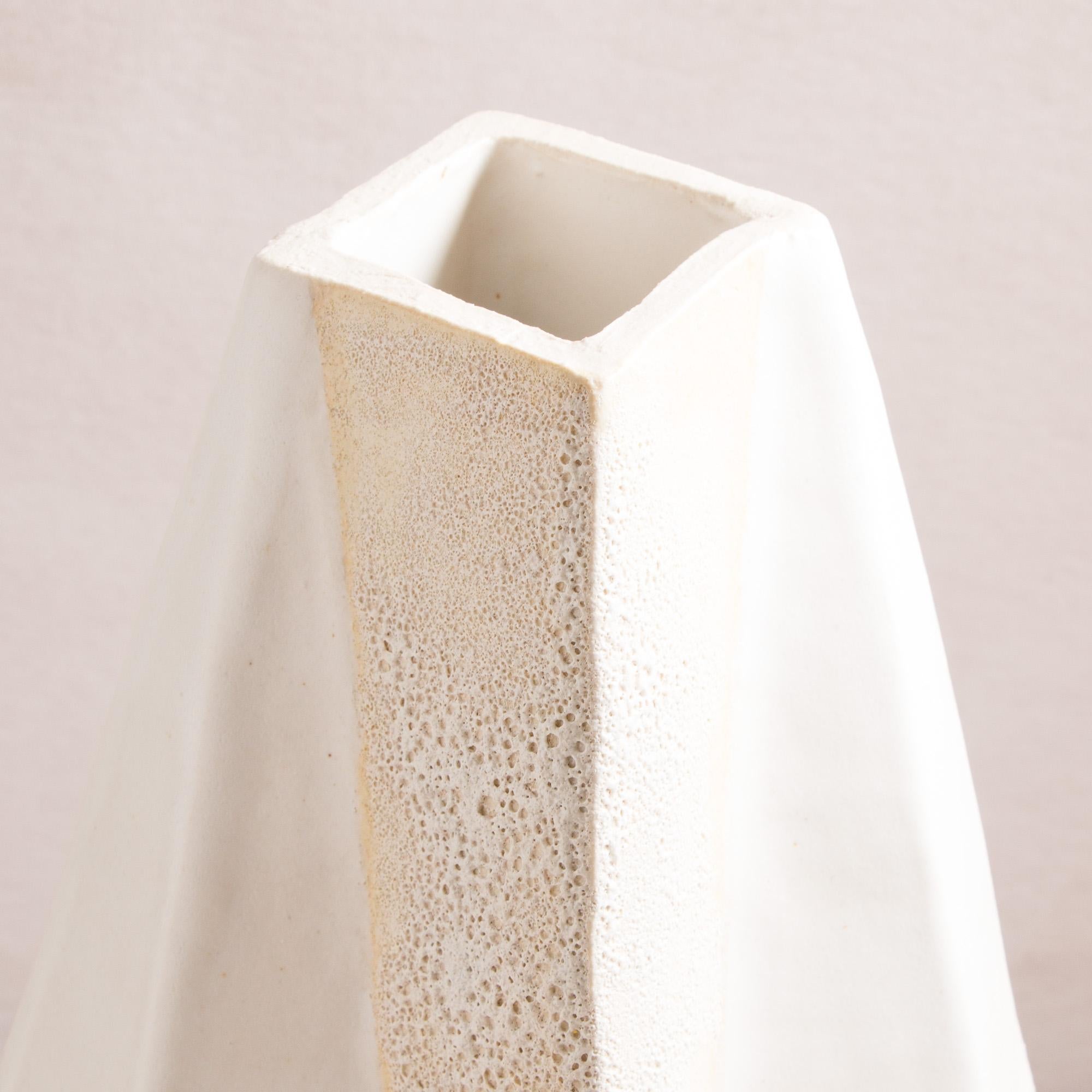 Contemporary 'Warp 01' Large Ceramic Vase with Textured and Satin Matte White Glazes