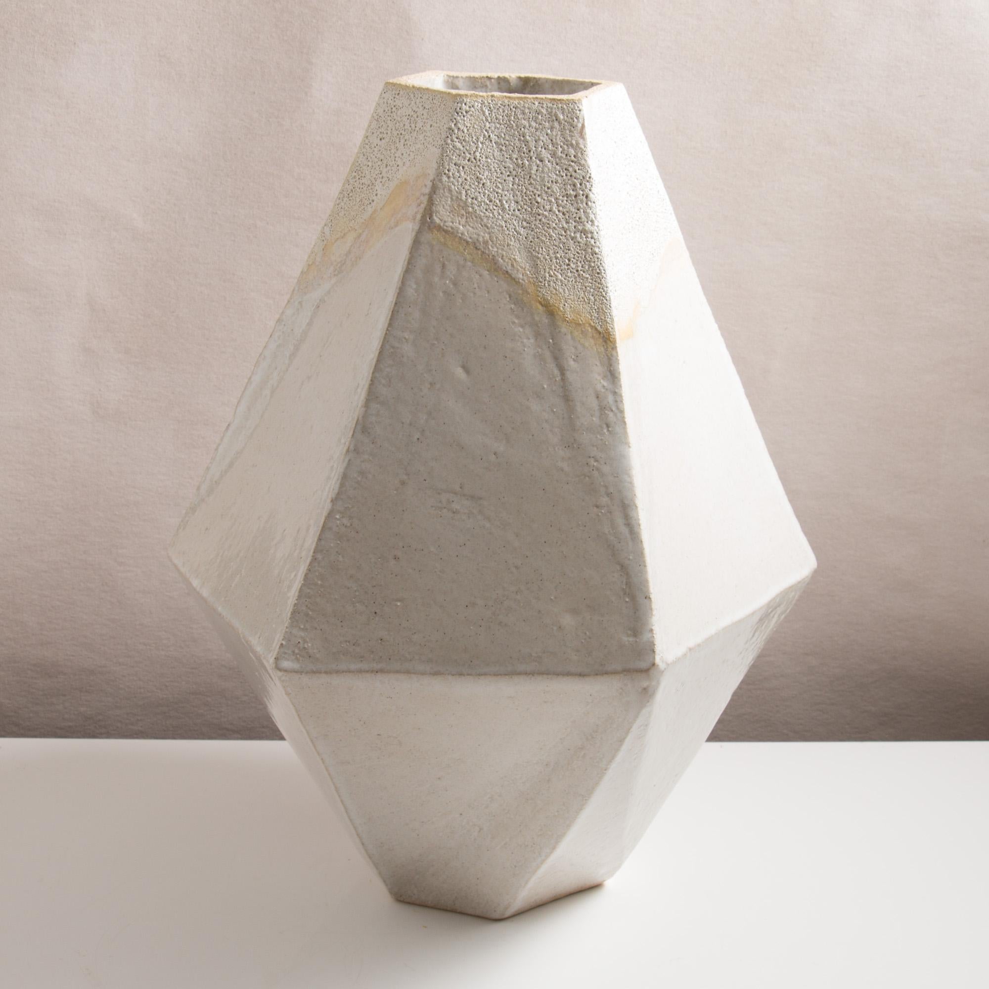 Modern 'Warp 02' Large Ceramic Vase with Textured Matte and Glossy White Glazes For Sale