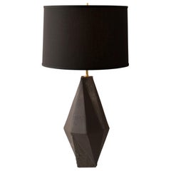 'Warp' Matte and Textured Black Glazed Tall Geometric Ceramic Table Lamp