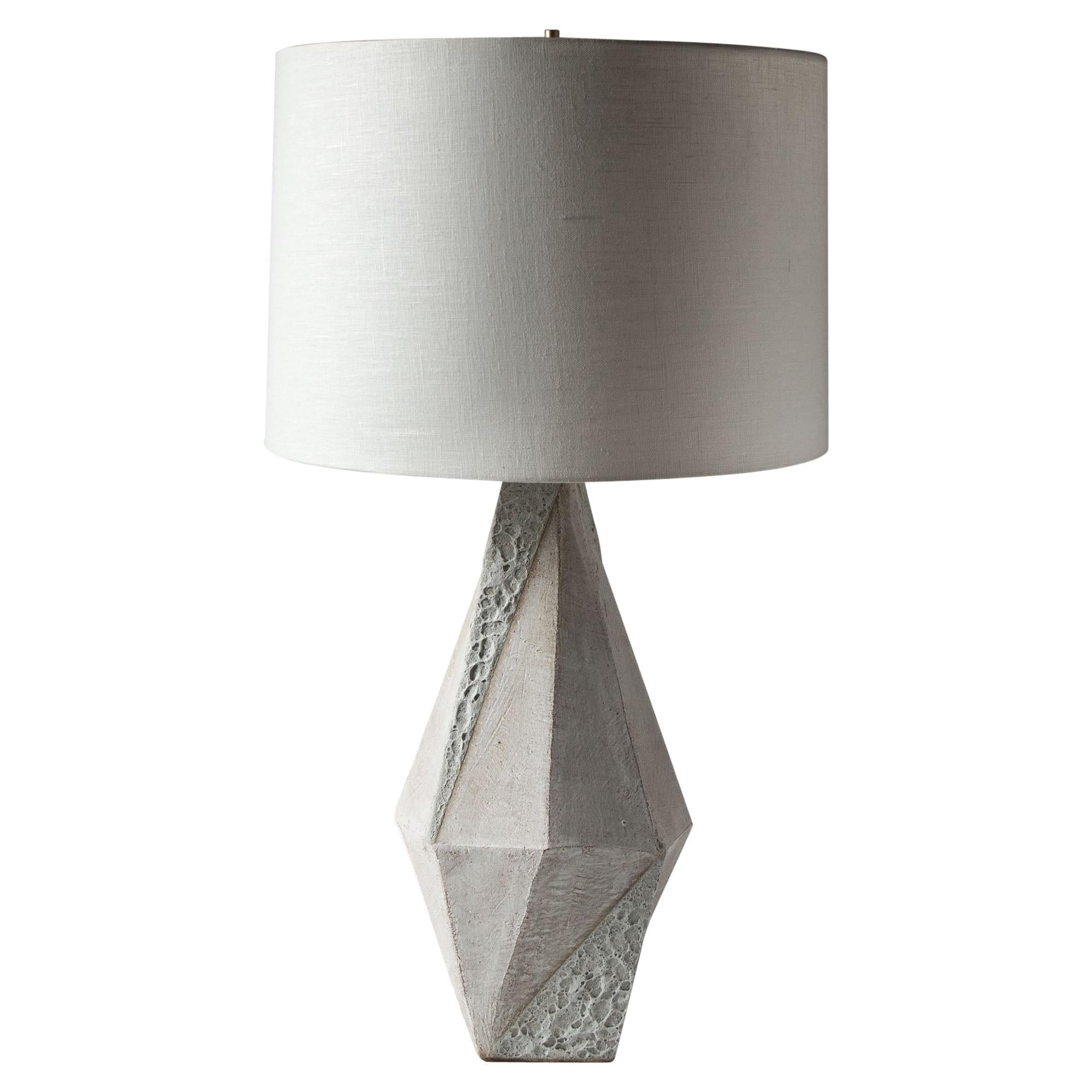 'Warp' Matte and Textured White Glazed Tall Geometric Ceramic Table Lamp
