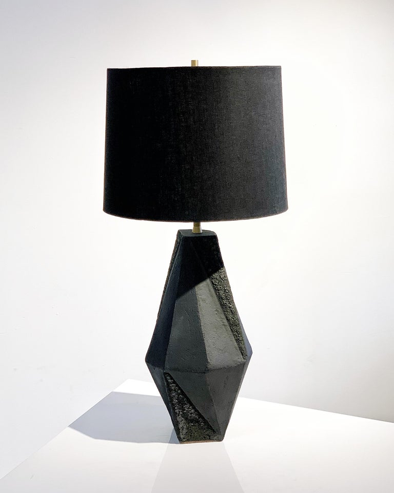 Warp Small Geometric Matte and Textured Black Ceramic Table Lamp For ...