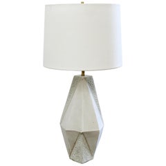 'Warp' Small Geometric Matte and Textured White Ceramic Table Lamp