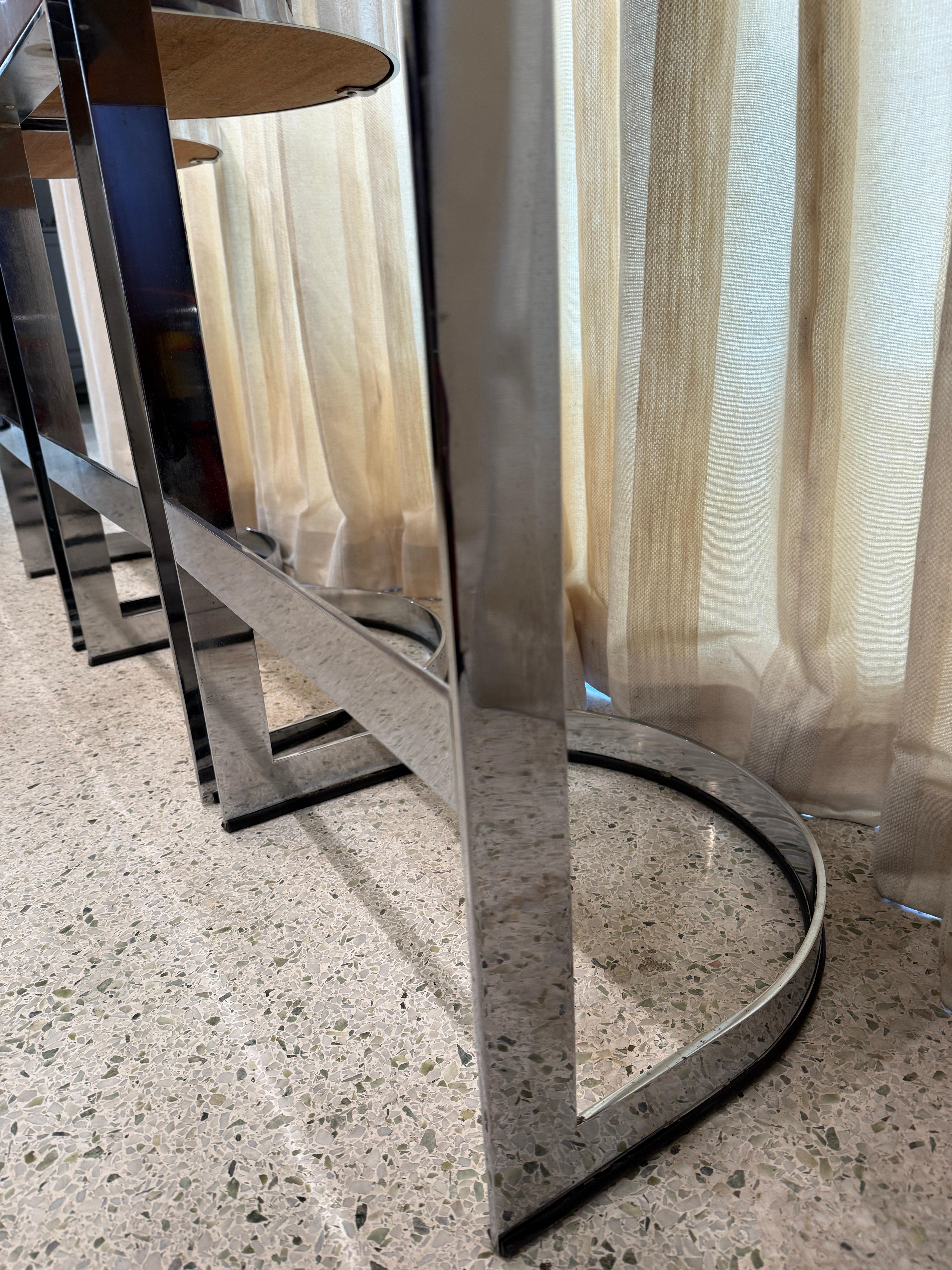 Warren Bacon Leather Seat & Chrome Cantilever Bar Stools - Set of Three (3) For Sale 7