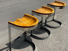 Sgabelli da banco Warren Bacon in Oak e acciaio cromato, set da 3