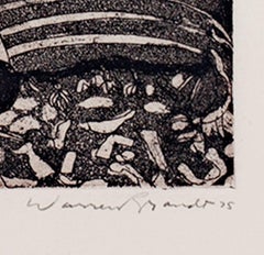 "Reclining Nude with Black Stocking, " Original Etching signed by Warren Brandt