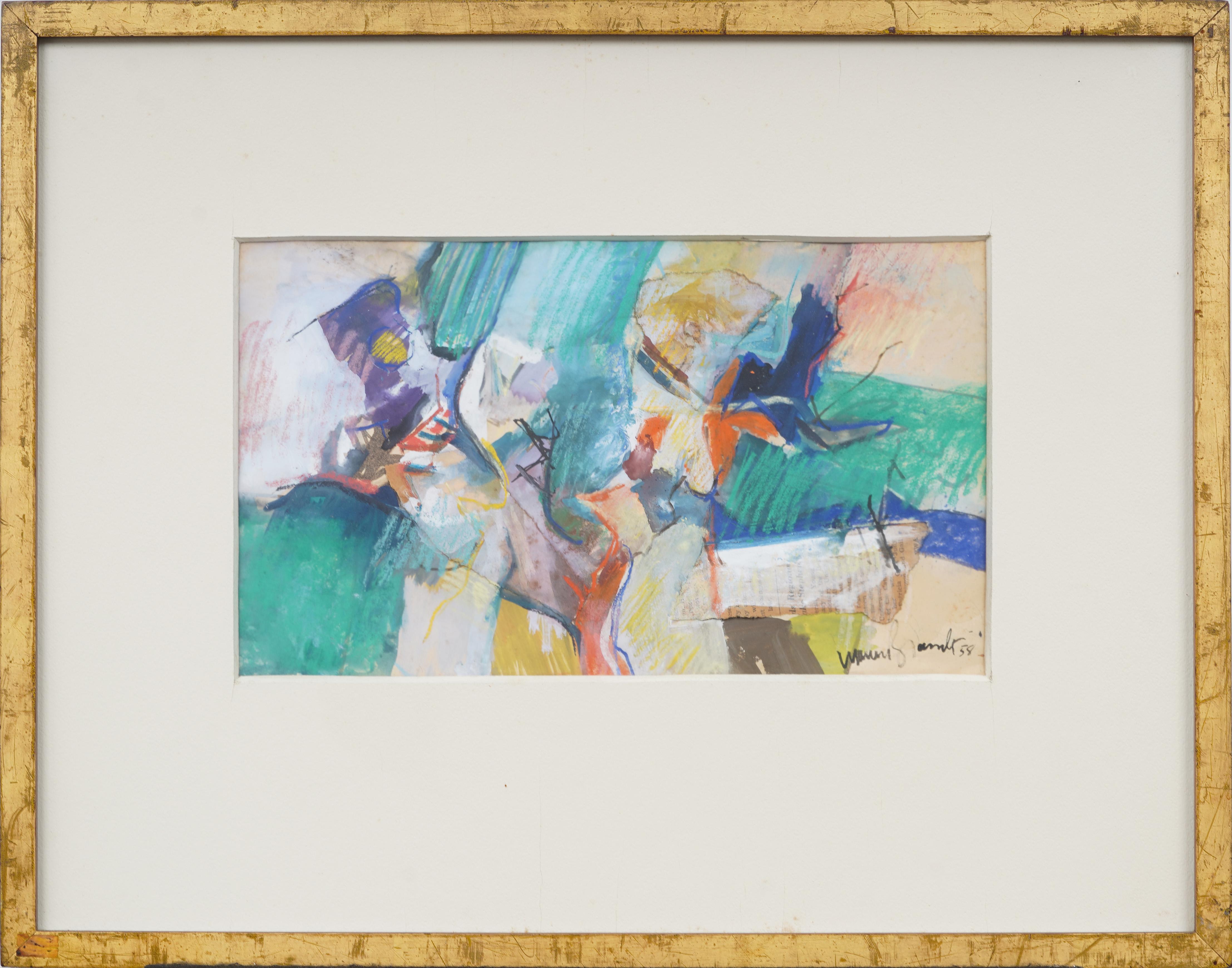 Peinture ancienne moderniste américaine expressionniste abstraite, signée, encadrée - Painting de Warren Brandt