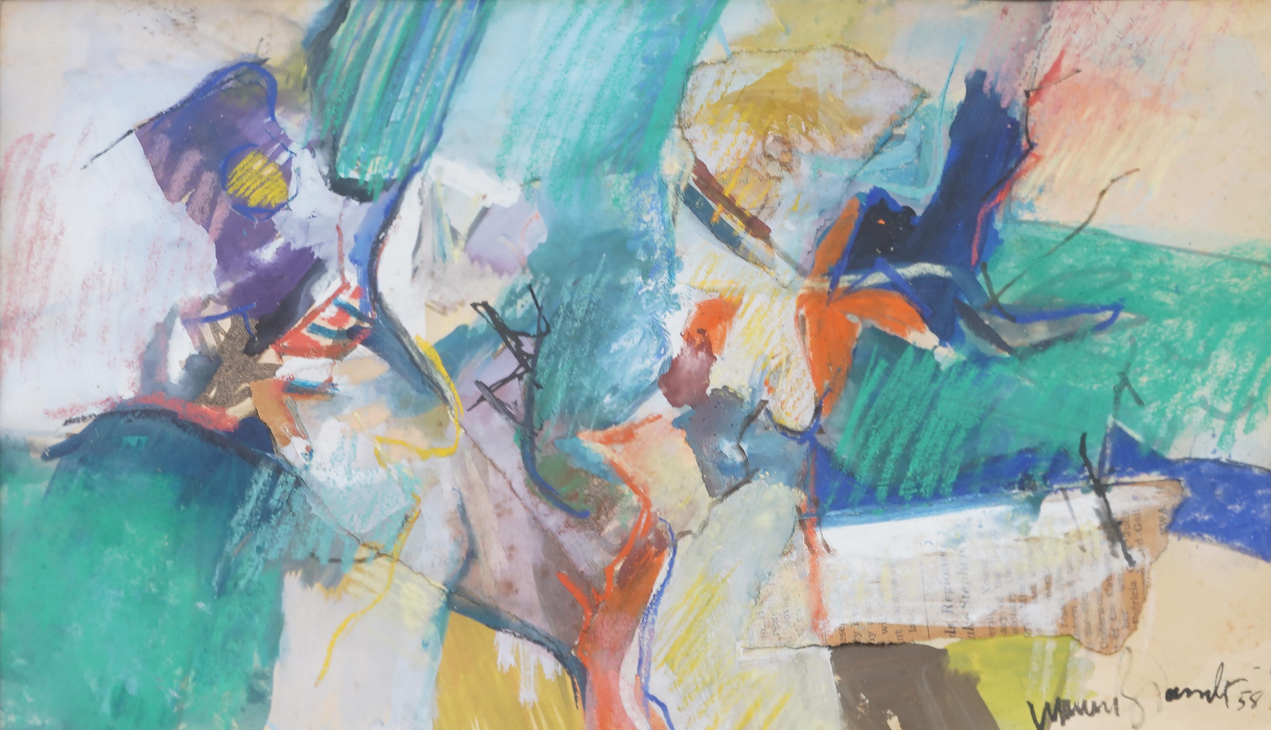 Peinture ancienne moderniste américaine expressionniste abstraite, signée, encadrée - Moderne Painting par Warren Brandt
