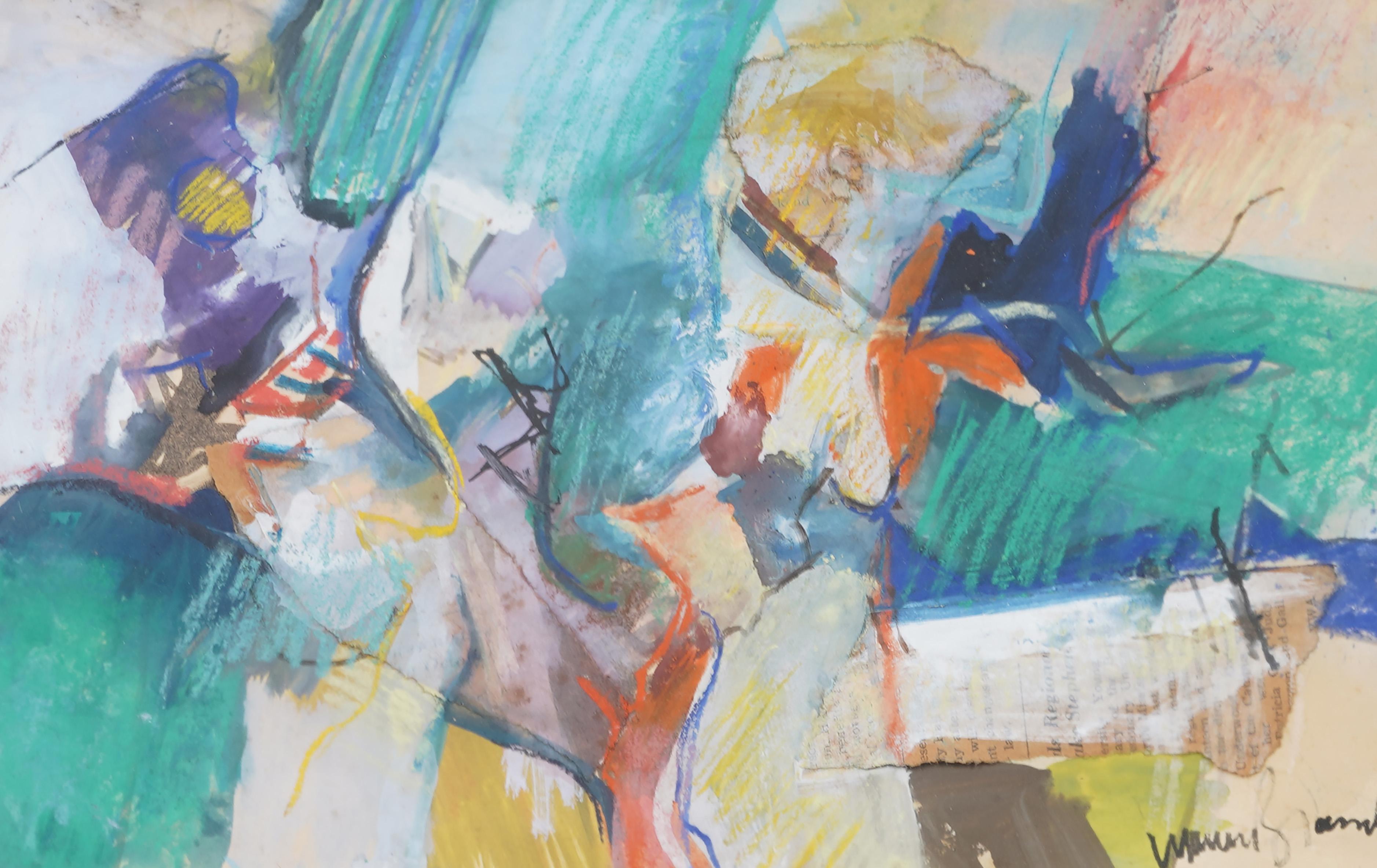 Peinture ancienne moderniste américaine expressionniste abstraite, signée, encadrée - Beige Abstract Painting par Warren Brandt