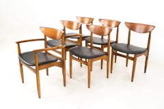 Warren Church for Lane Perception MCM Walnut Cat's Eye Dining Chairs, Set 6