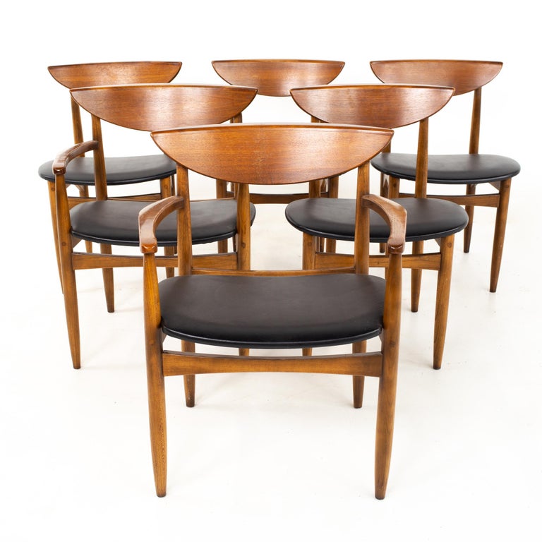 Warren Church for Lane Perception MCM Walnut Cat's Eye Dining Chairs, Set 6 at 1stDibs